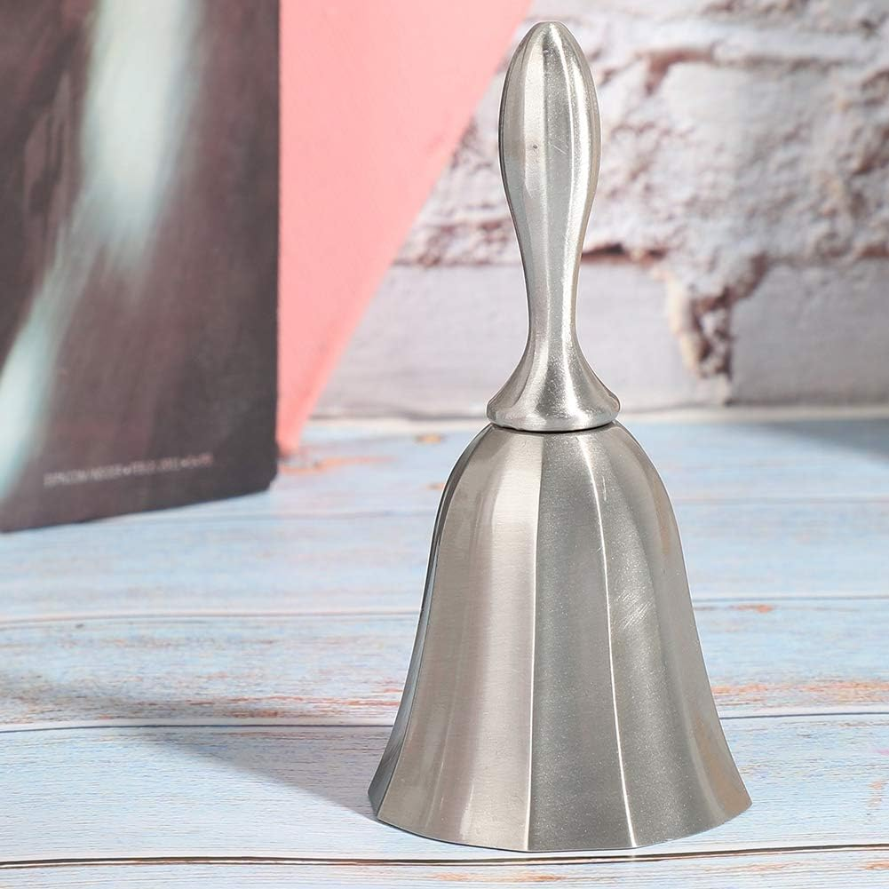 Hand Bell, Super Loud Solid Antique Bell Silver Steel Metal Handbell Service Call Alarm Jingles Ringing with Handle Used for Dinner inside Classroom Food Line Wedding Events Decoration and Game image number 5