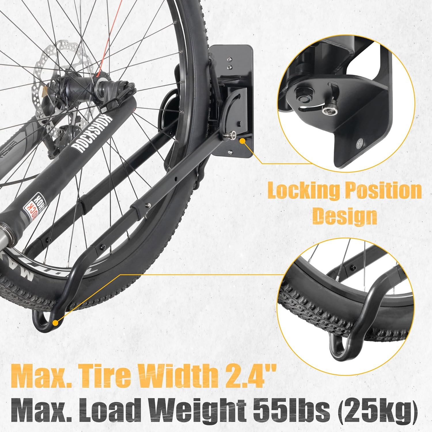 Cyclingdeal Swivel Bike Wall Mount Rack - Vertical Adjustable Foldable with Wheel Holder - for 20"-29" MTB 700C Road Bikes Max Tire Width 2.4" image number 3