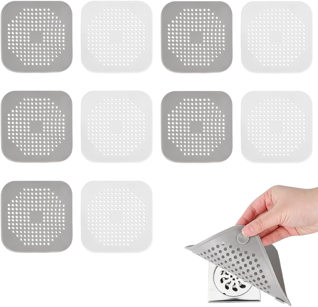 NHQZ Pack of 10 Drain Hair Catchers Made of Durable Silicone Cleaning for Bathtub and Kitchen Grey + White