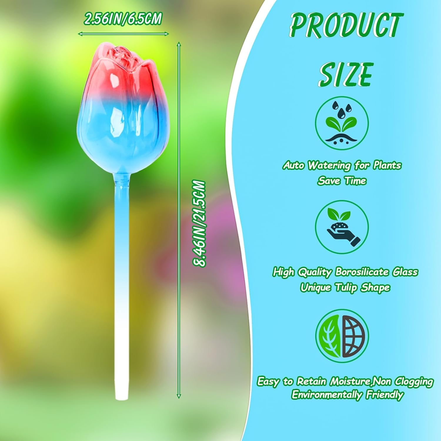 Tulip-Shaped Glass Watering Globes for Indoor Outdoor Plants, Self Watering Devices 21.5Cm Long, Automatic Irrigation Spikes for Potted Plants image number 5