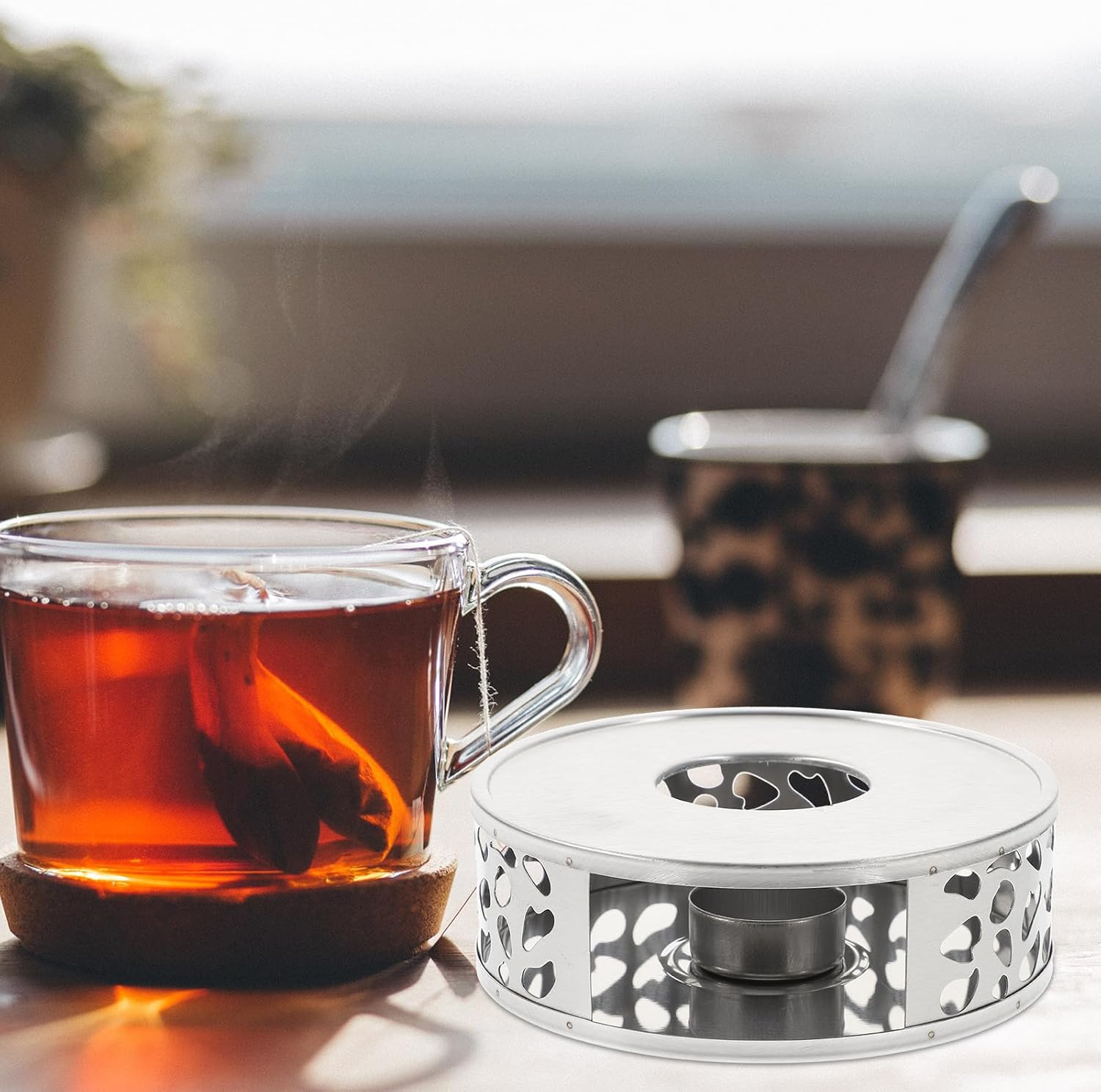 LIFKICH Stainless Steel Teapot Warmer with Charming Flower Design Quick Heating Base for Tea Coffee Milk Espresso Kettle Heater Suitable for Indoor Outdoor Use image number 2