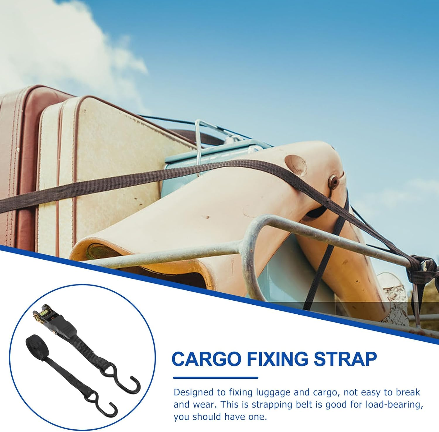 HOODANCOS Cargo Binding Straps and Truck Tie down Ratchet Set 25Mm 2Pcs Black for Car and Motorcycle Luggage Securing, Heavy Duty Travel Gear Cargo Fixing Belts image number 6