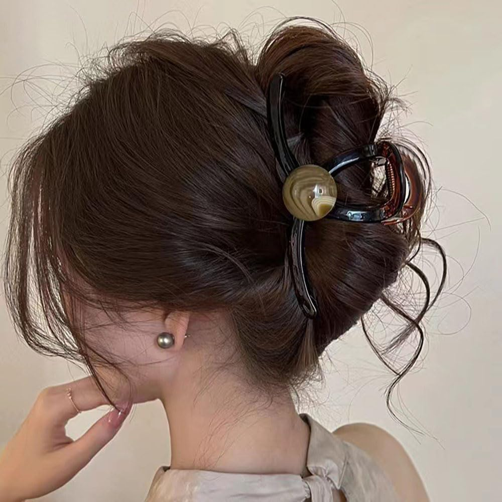 Pack of 2 Hair Clips Large Coffee Brown Colour Hair Clips Women'S Vintage Hair Clips with Pearl 11 Cm Large Hair Clip Big Claw Clip Cute Bead Hair Clip Hair Clips Cute Hair Clips Hair Accessories