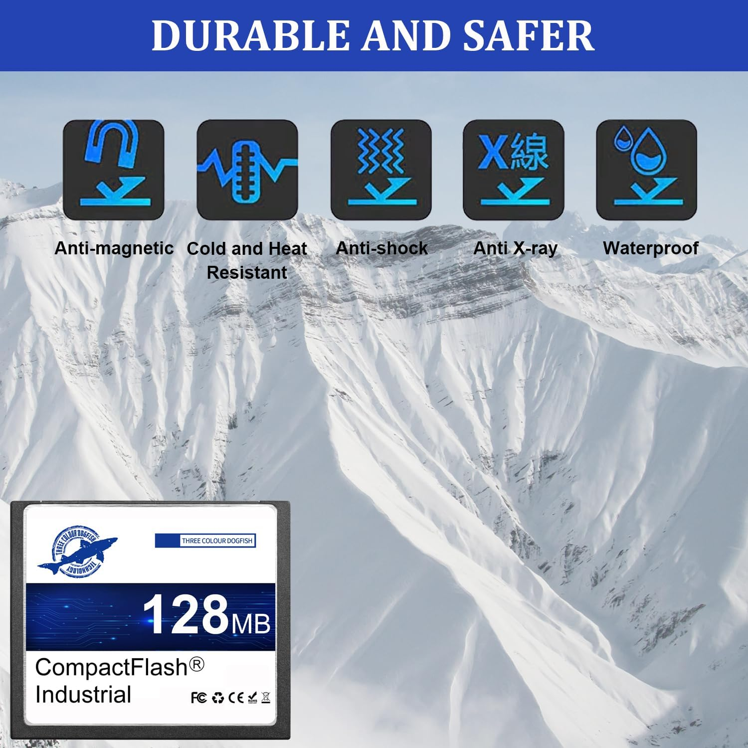 Dogfish Compact Flash Memory Card 128MB 5 Pack High Performance Industrial CF Type I Card FAT16 for Industrial Equipment and Vintage Digital Cameras