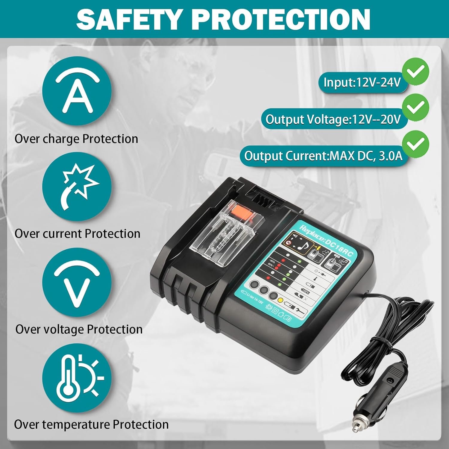 Charger for Makita 18V 14.4V Battery,Mini Vehicle/Car Charger,Cigarette Lighter Plug Automotive Charger,Compailble with for Makita 18V Battery BL1830 BL1430 BL1440 BL1840 BL1850 BL1860 image number 1