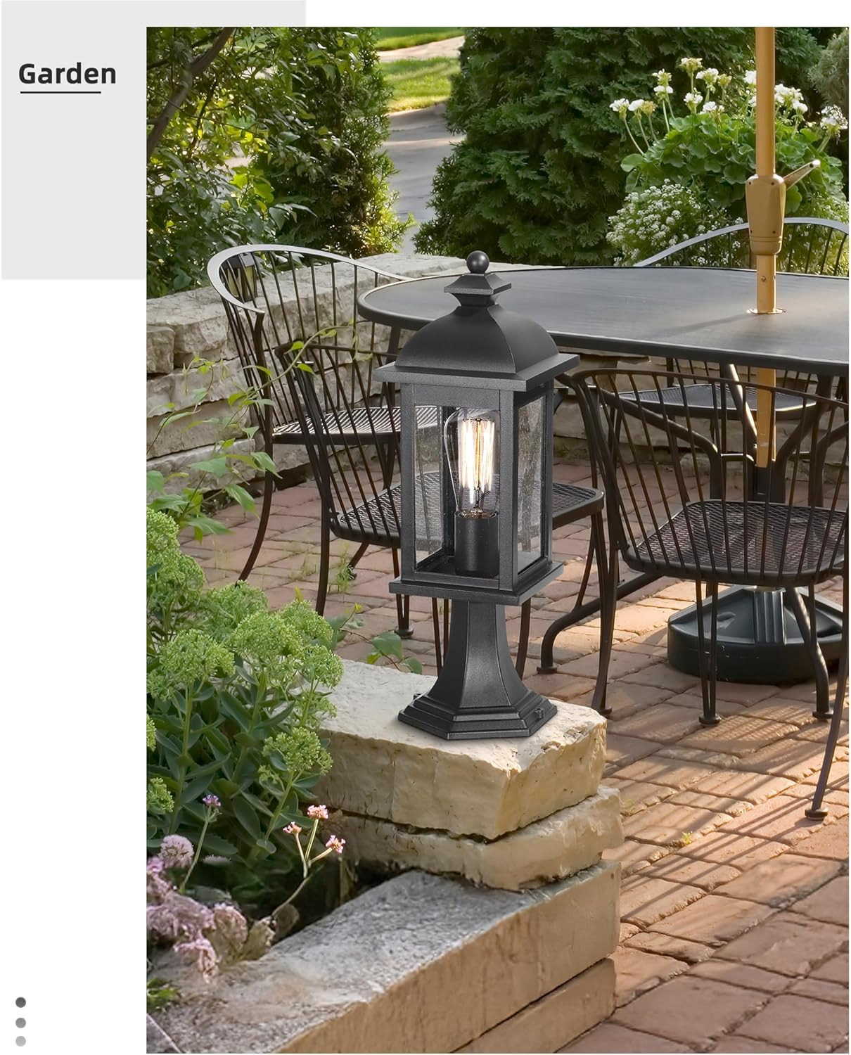 EMLIVIAR 1-Light Outdoor Post Light, Waterproof Pole Lantern Light Fixture, Exterior Lamp Posts Outdoor Lighting for Garden Patio Yard Pathway Driveway, Seeded Glass Panel, AUD03P BK image number 1