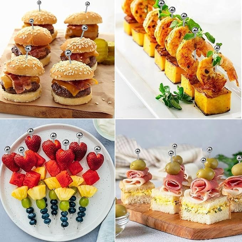 Stainless Steel Fruit Toothpicks,Cocktail Picks Appetizer Skewers Cleanable and Reusable,Toothpicks for Food and Drinks, Bar Party, Barbeque Snacks, Sandwiches and Fruit 20Pcs（Silver） image number 4