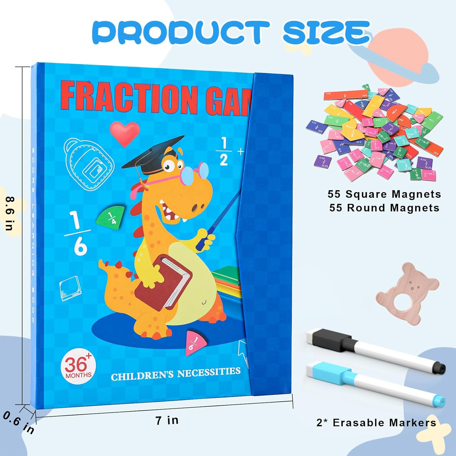 Magnetic Fraction Educational Puzzle, 110 Pcs Magnetic Fraction Puzzle for Kids, Math Manipulatives for Elementary School, Montessori Fraction Manipulatives Learning Toys for Kids image number 3