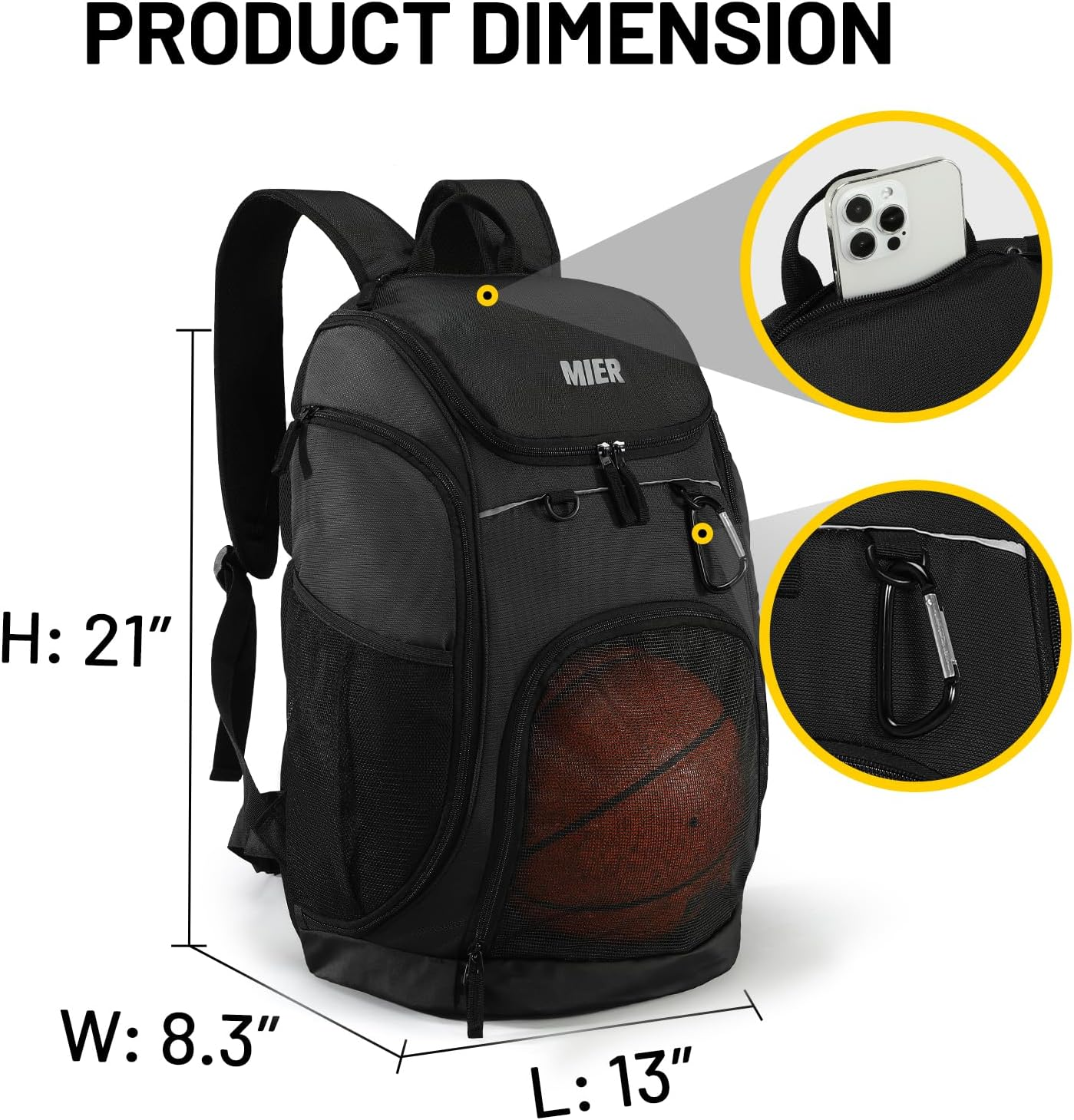 MIER Basketball Backpack Large Sports Bag for Men Women with Laptop Compartment, Soccer, Volleyball, Swim, Gym, Travel, 40L image number 1