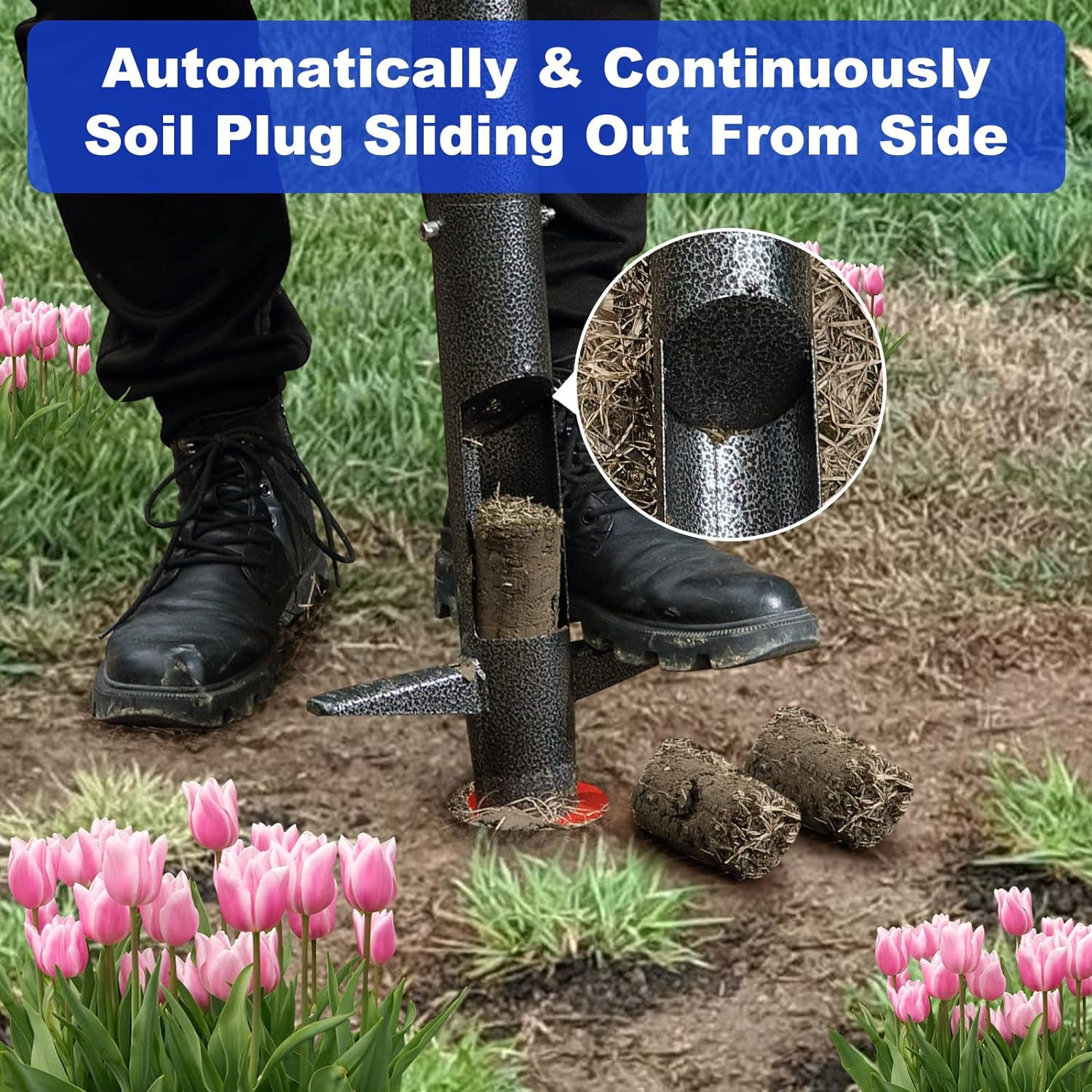 Bulb Planter Garden Sod Plugger with Ergonomic Masual Handle,Heavy Duty Planting Tools for Digging Holes to Plant Spring Flowers Bulbs,Bedding Plants,Tulips,Crocus,Dahlias,Gladiolus,Lilies image number 1