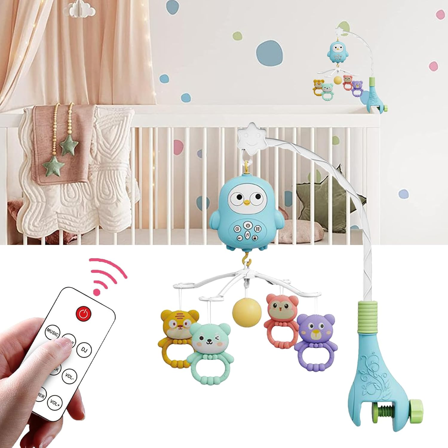 Crib Mobile - Baby Crib Mobile with Music | Musical Nursery Mobiles | Portable Travel Bed Toys | Cartoon Rattles | Toddler Bassinet Rattle Bed Bell for Nursery Bedside Playpen Girls Boys image number 2