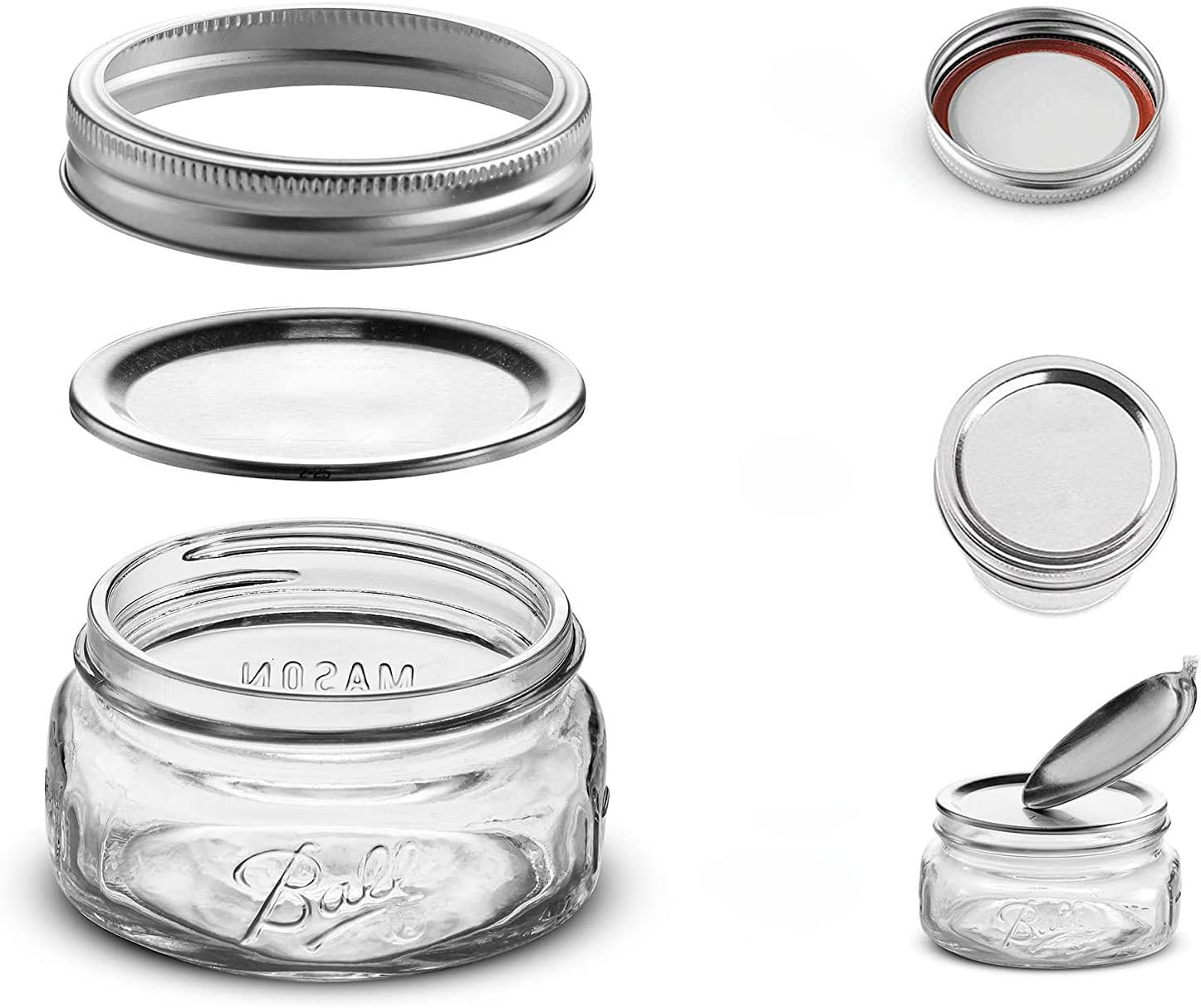 RROAD Mason Jars 8 Oz - 4 Pack Glass Canning Jars with Silver Airtight Lids and Band Small Mason Jars, Honey Canning, Jam Canning, Jelly Canning,With 1Pc Spoon image number 3