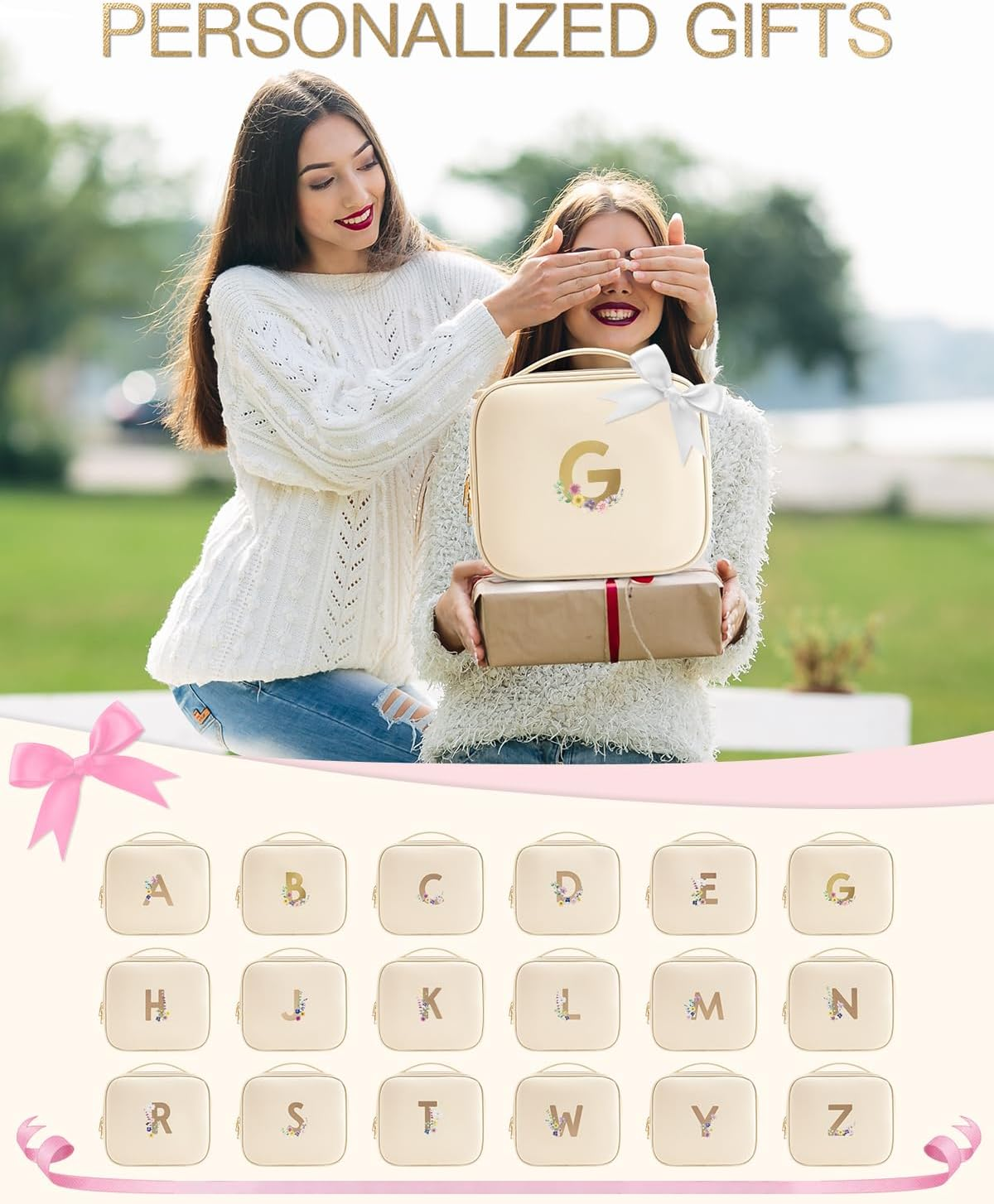 Vlando Teacher Appreciation Gifts for Women，Initial Makeup Organizer Bag,Monogrammed Bridal Shower Gifts Birthday Gift Christmas Gift(Letter G) image number 5