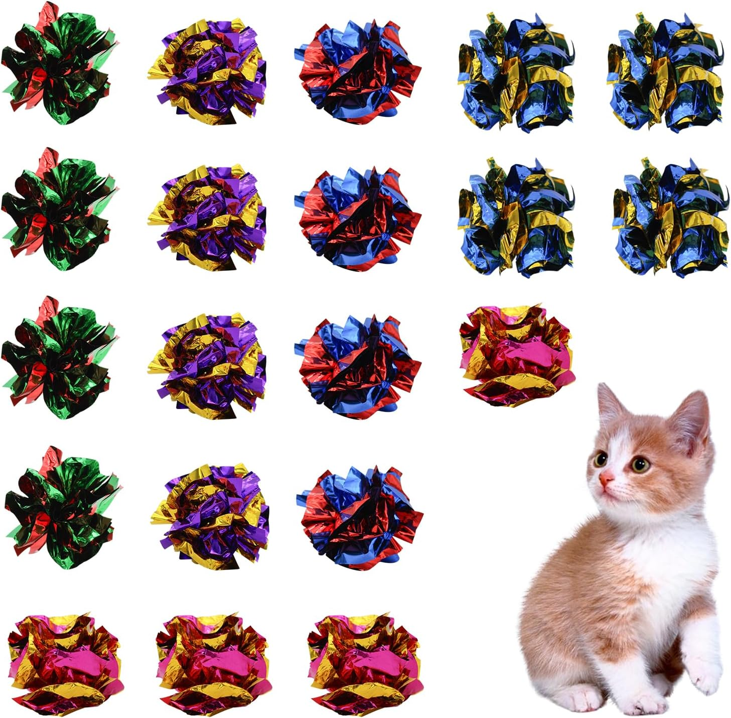 Andiker 20PCS Cat Crinkle Balls, 2.16 Inches Cat Balls with Polyester Film Thick Crinkle Paper Sturdy Cat Toys for Indoor Cats Reducing Boredom and Keep Fit for Cats and Kitten (White)