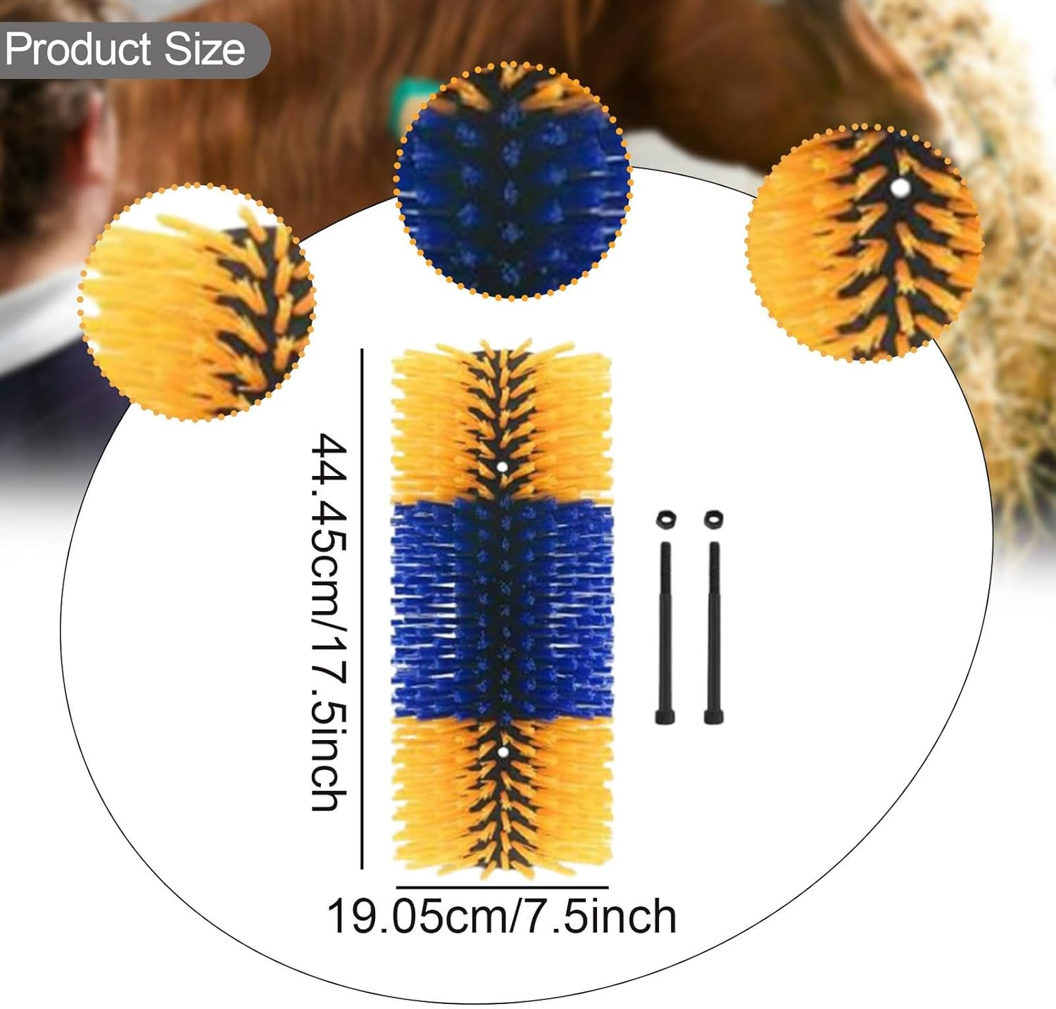 JISADER Livestock Scratching Brush, Back Scratching Massage Brush for Livestock, Cattle, Cow, Goat, Horse, Yellow Blue image number 2