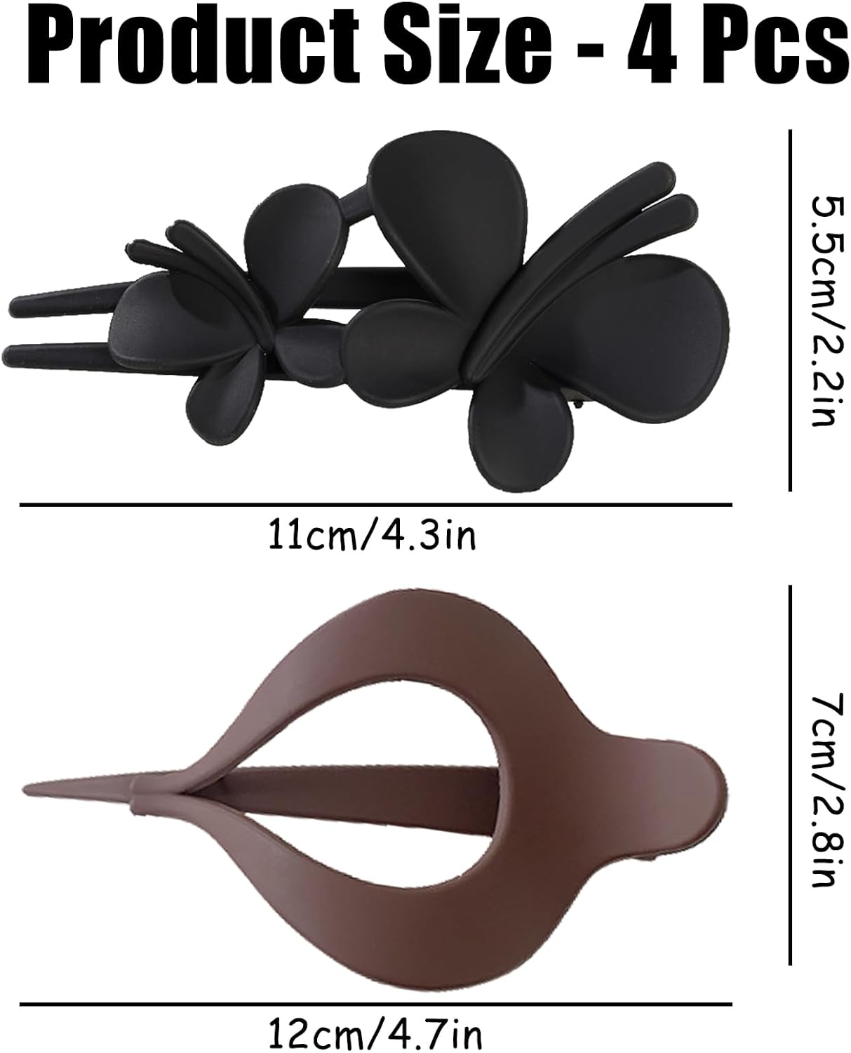 4 Pcs Curved Design Hair Clips,Matte Flat Claw Hair Clips for Women Girls,Curved Flat Hair Clip Clamps for Thick and Thin Hair,Hair Accessories for Women and Girls,Black and Brown