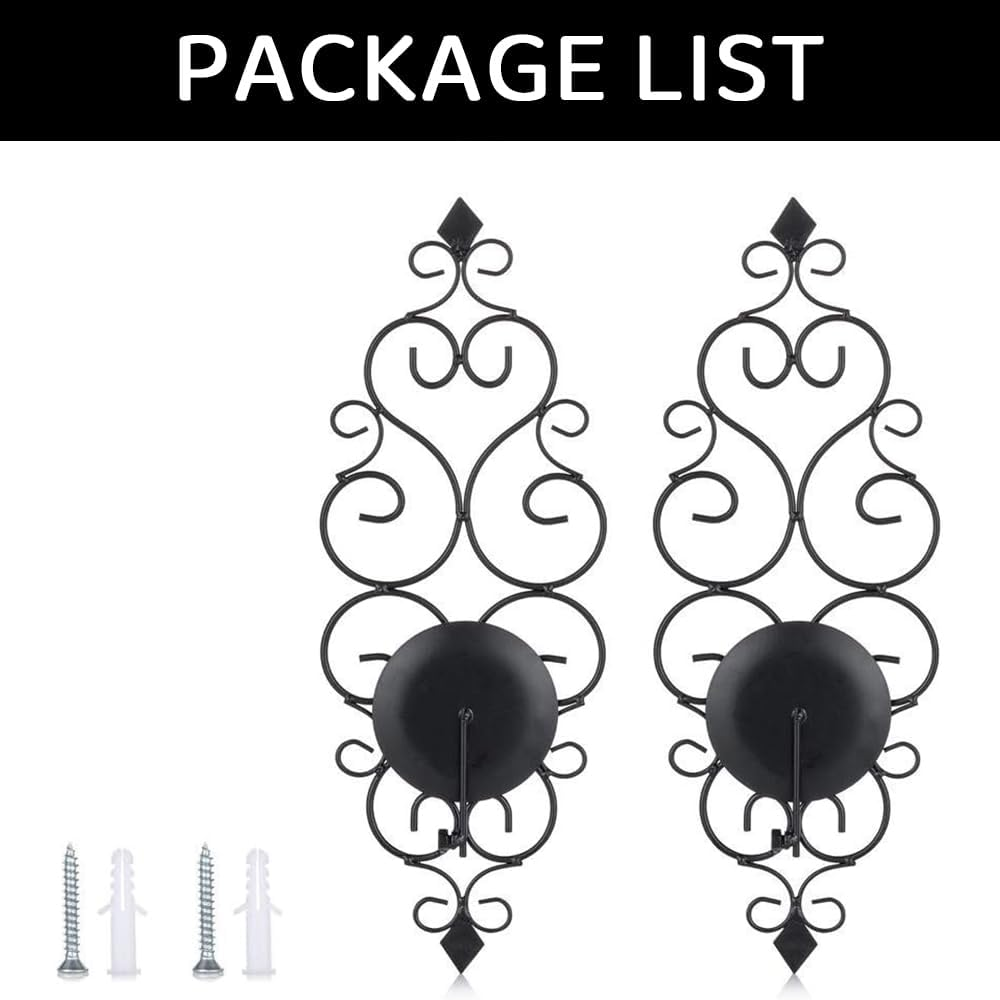 Wall Mounted Candle Sconces Set of 2 &ndash; Black Iron Wall Mounted Candle Holders for Tealight or Pillar Candles, Decorative Sconce for Living Room, Bedroom, Dining Room, Fireplace image number 6