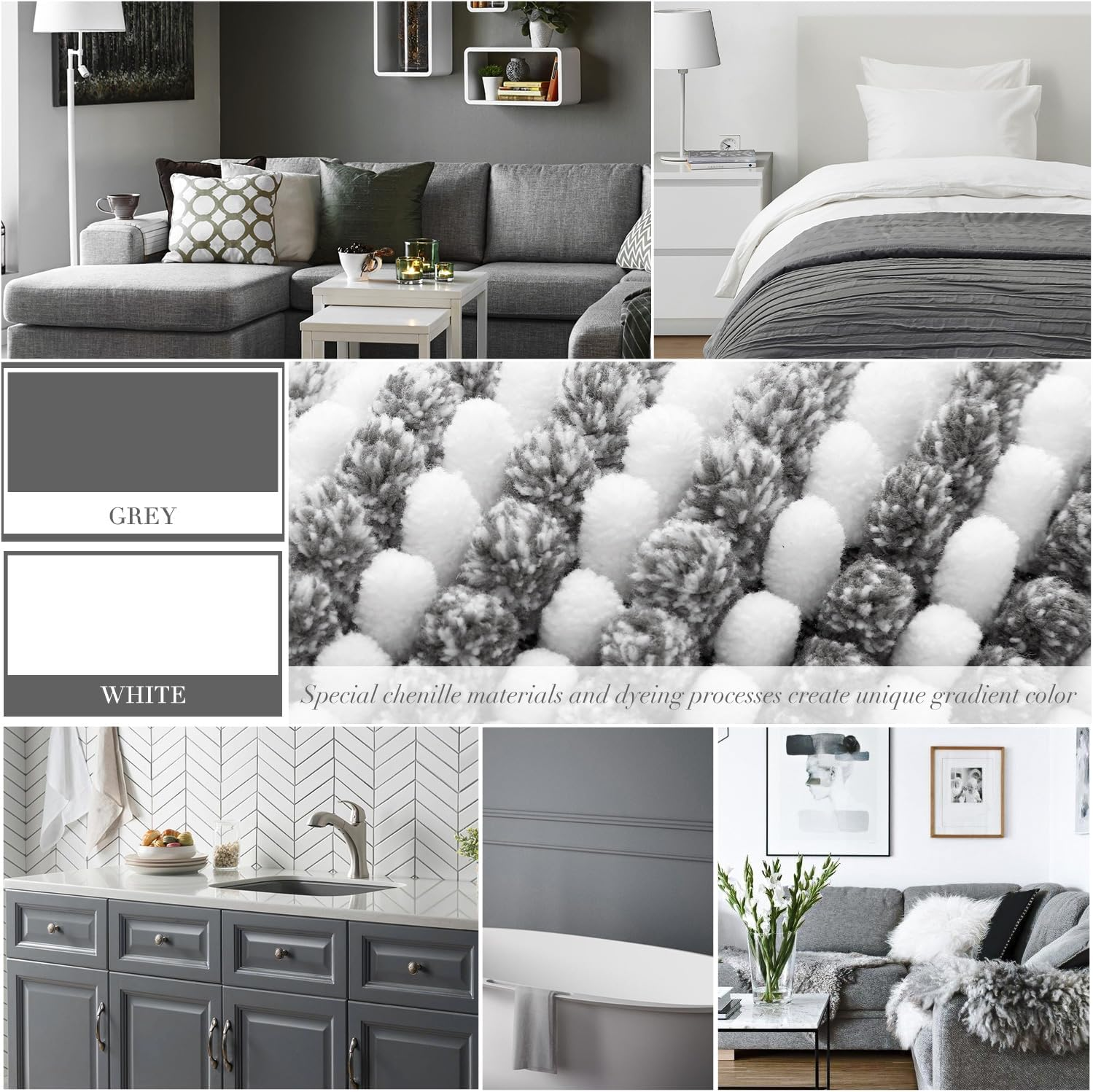 BSICPRO Bathroom Rugs and Mats Sets, 2 Piece Thick Absorbent Chenille Bath Mat Rug Set Non Slip, Soft Shaggy Room Floor for Bathroom, Machine Washable (20" X 32" plus 16" 24", Gray) image number 6