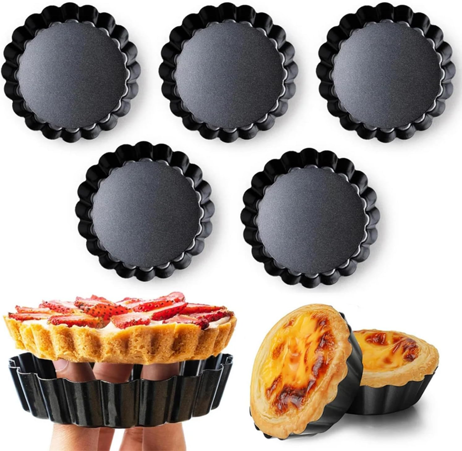 6Pcs/Set Mini Tart Pan Egg Tart Molds with Removable Bottom Non-Stick Pie Pizza Cake round Mould Tins Tarts Quiche Pan Bakeware (10CM) image number 4