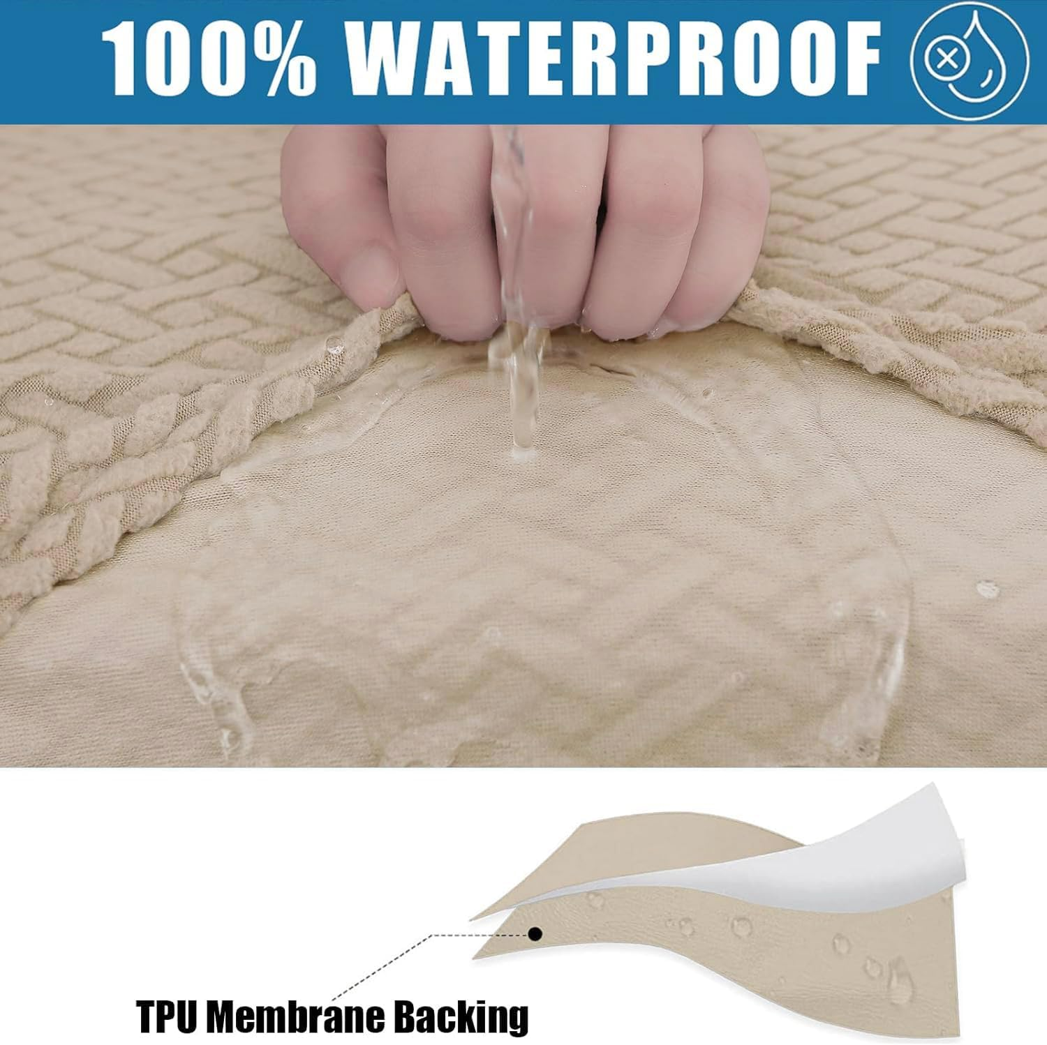 Smiry Waterproof Couch Cushion Covers, Stretch Jacquard Thick Sofa Cushion Covers, Washable Seat Slipcover Elastic Furniture Protector for Pets, Kid (2PC, Camel) image number 5