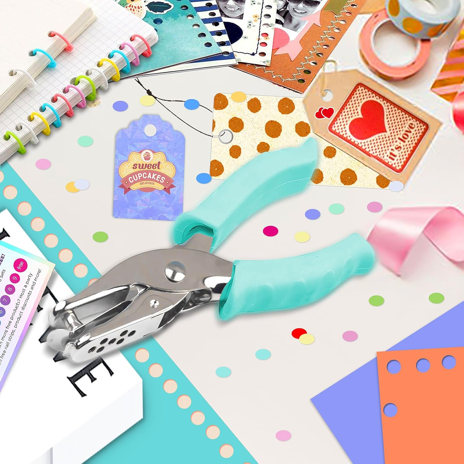 Single Hole Punch, 1/4'' Hole Puncher, Metal One Hole Puncher for Crafts, Circle Hole Punch Shape with Soft Grip Handle, Small Single Hole Punch for Scrapbooking, Paper Hole Puncher for Card Making image number 5