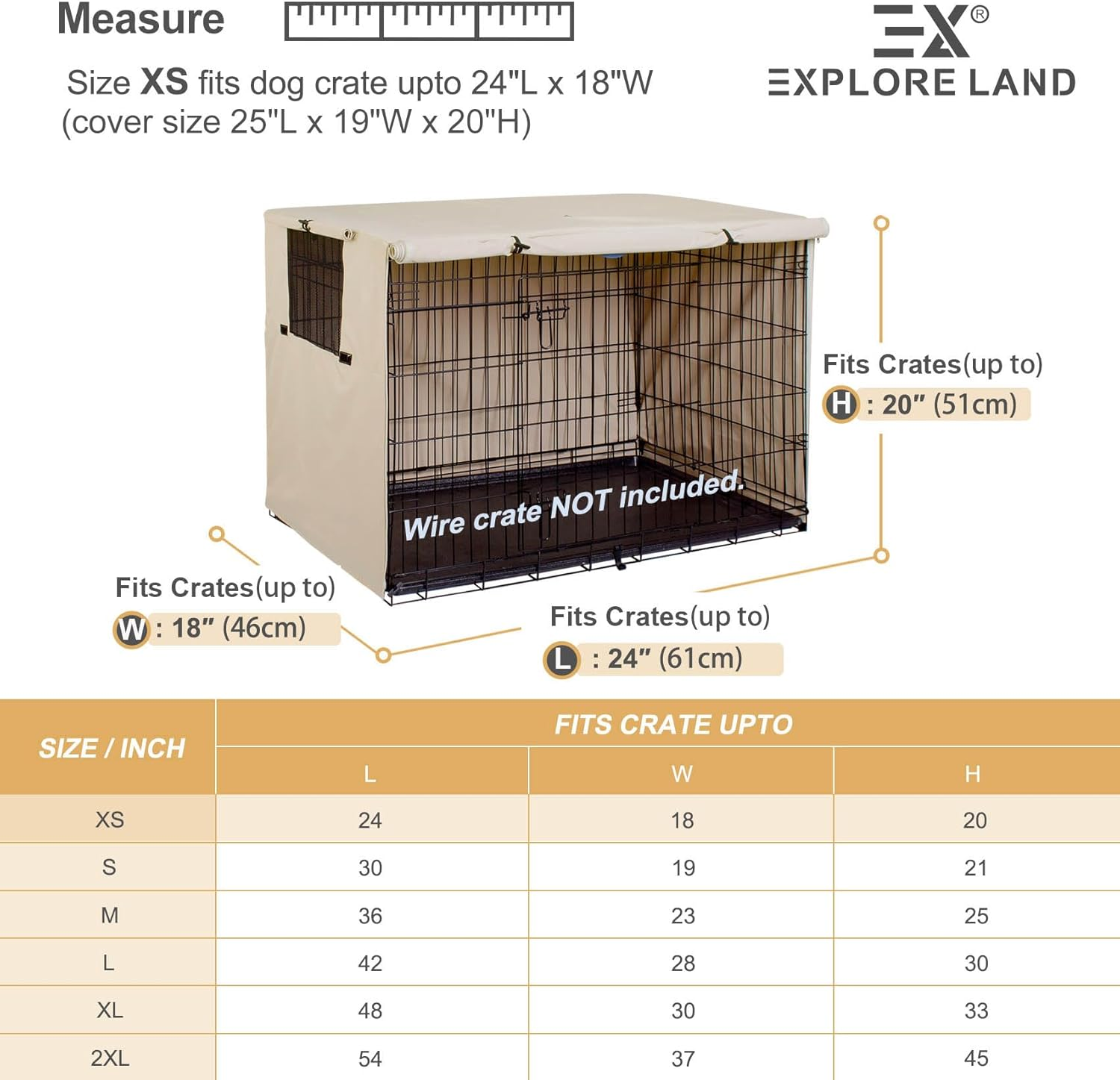 Explore Land Dog Crate Cover Durable Polyester Pet Kennel Cover Universal Fit for Wire Dog Crate (48 Inch, Tan) image number 5