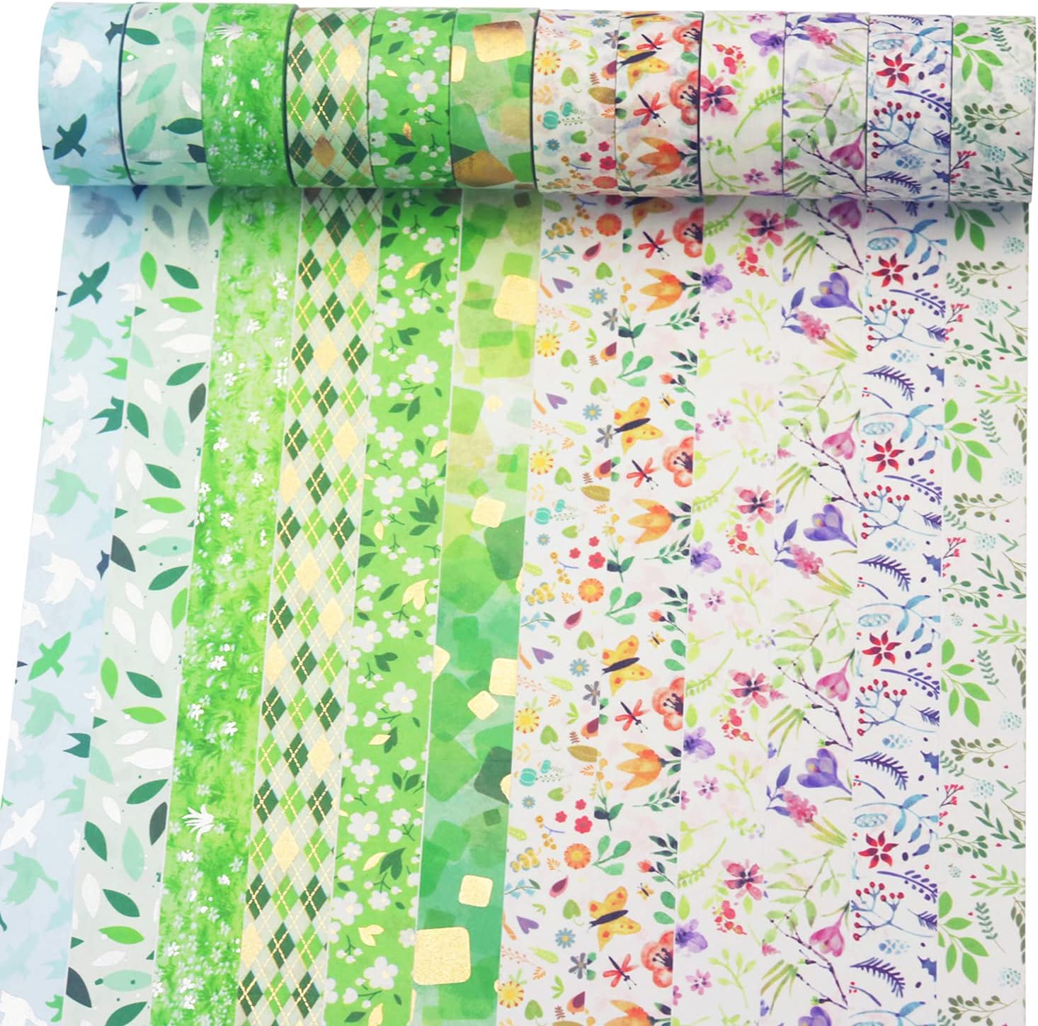 YUBX Gold Washi Tape Set VSCO Silver Decorative Tape for DIY Crafts, Bullet Journals, Planners, Scrapbooking, Wrapping 15Mm Wide (Spring 8)