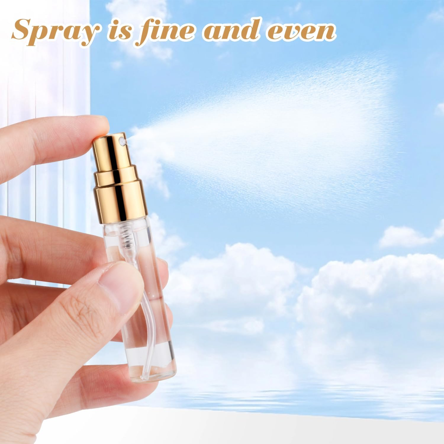 BOSMIOW 20Pcs 5Ml Clear Glass Mist Spray Bottle Refillable Mini Perfume Atomizer Empty Travel Sample Bottle with Golden Aluminized Nozzle Makeup Container for Perfume,Liquid,Air Fresheners image number 5