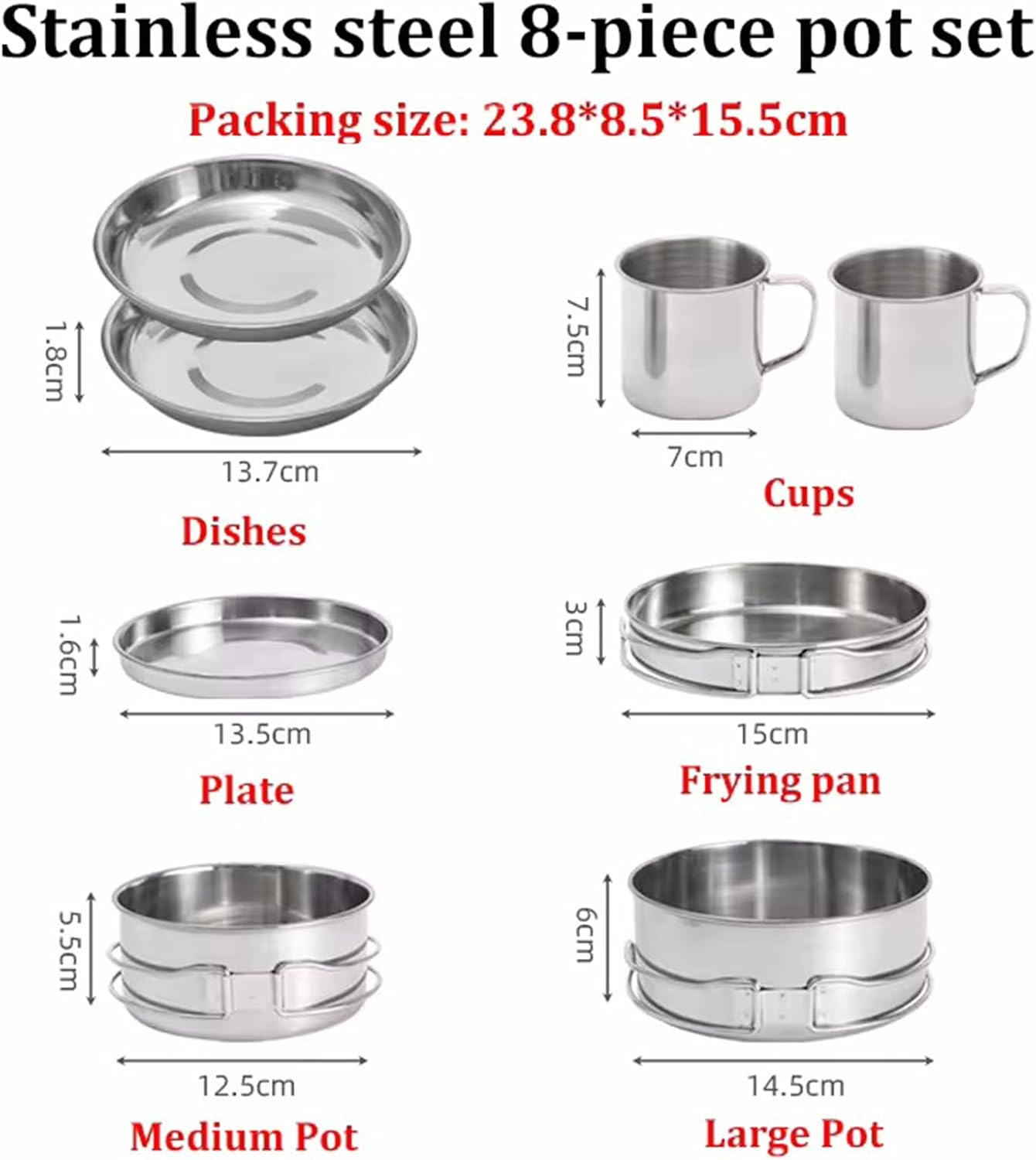 8Pcs Stainless Steel Camping Cookware Set, Camping Cooking Equipment, 2-3 People, Compact, Easy to Carry, Complete Set, Healthy & Safe image number 5