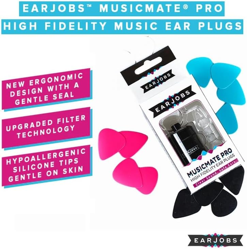 Earjobs&trade; MUSICMATE&reg; PRO High Fidelity Music Ear Plugs - Best Noise Reduction for Musicians, Concerts, Festivals & Drummers (Earplugs, Lanyard and Case)