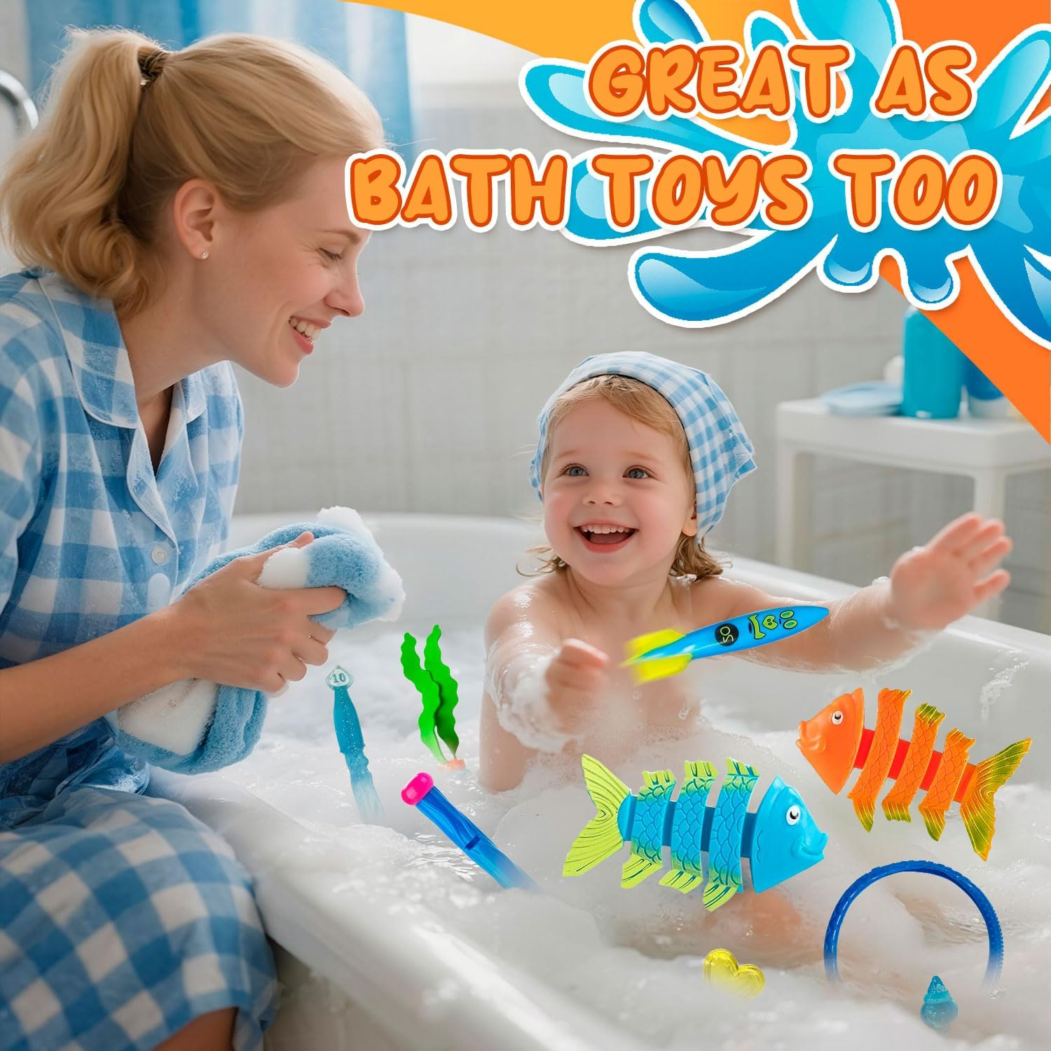 Diving Games with Storage Bag,Pool Toys Set for Kids Summer Swim Water Fish Toys (L) image number 1