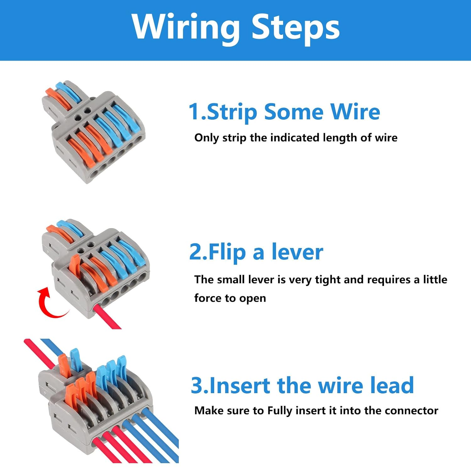 DIANN Lever Wire Connectors Kit 65Pcs Compact Splicing Wire Connectors Assortment Pack Lever Connector Kit Quick Wiring Connector for AWG 28-12 image number 3