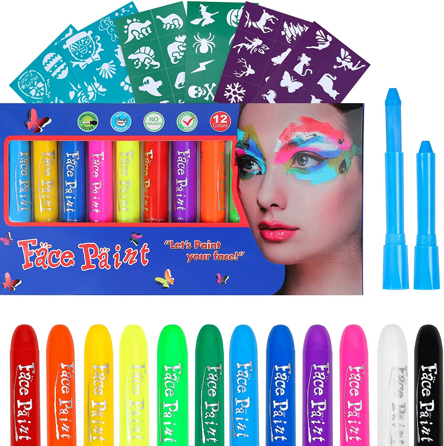 Moomoo Baby Face Body Paints Kits Kids Hypoallergenic Make up Palette-Safe & Non-Toxic, Ideal for Halloween Party Cosplay Face Painting - Easy to Wear and Remove-15 Colors with Two Fine Brush