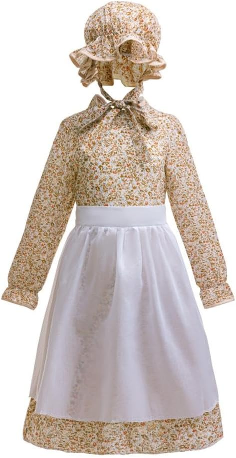 Dressy Daisy Pioneer Colonial Prairie Floral Dress Costume Clothing with Apron and Bonnet Hat for Little Girls Size 5-12 image number 6