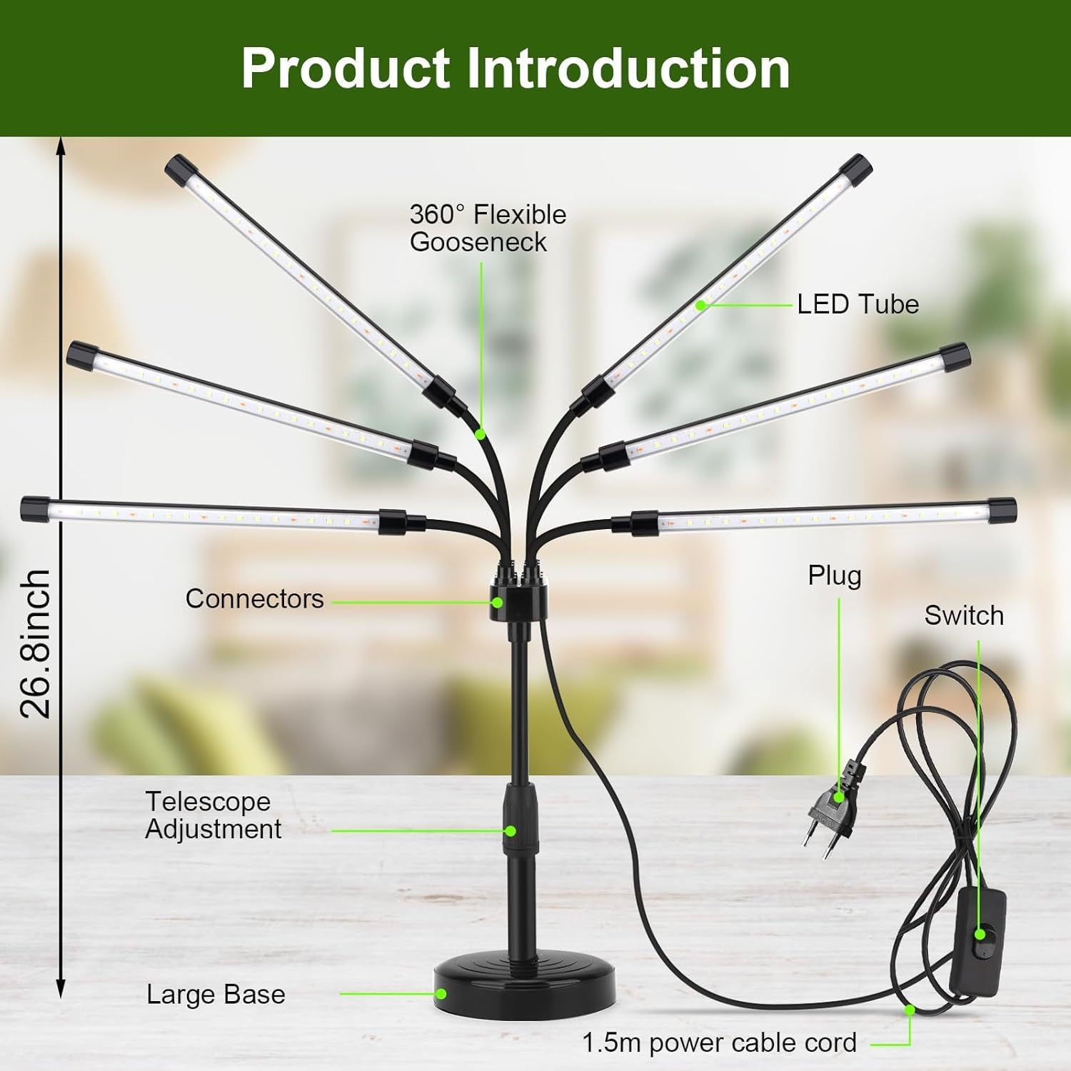 YIKEDAN Grow Lights for Indoor Plants, 108 Leds Plant Grow Light Indoor, 20W Full Spectrum Grow Light with 360&deg; Gooseneck, 6 Heads Grow Lamp for Plants Seedling image number 3