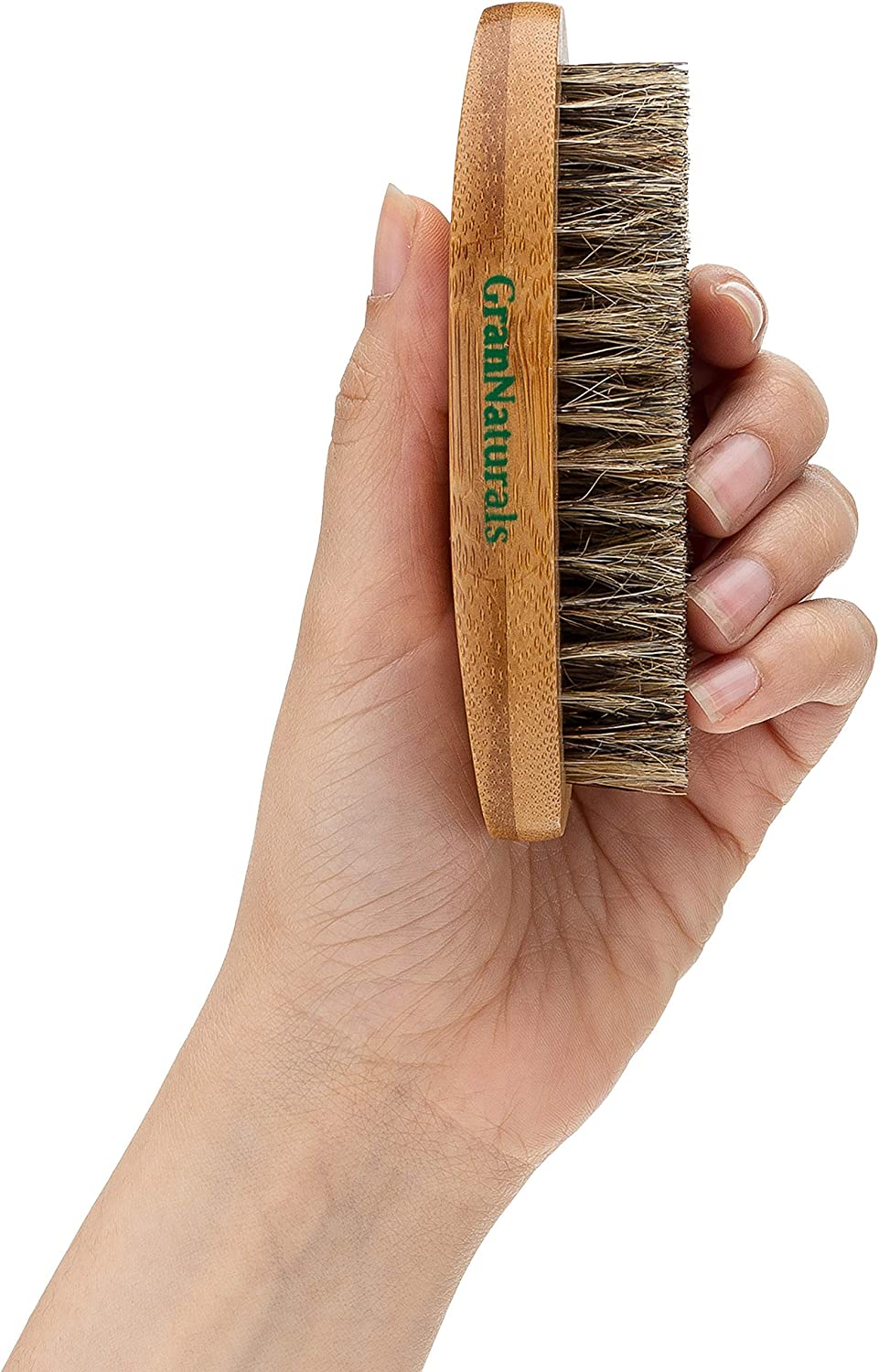 Grannaturals Military Style Boar Bristle Hair Brush for Men and Boys - Palm Size Hairbrush and Beard Brush for Grooming Thin, Fine, Facial and Short Hair - Soft Bristle Slick Back & Smoothing image number 3
