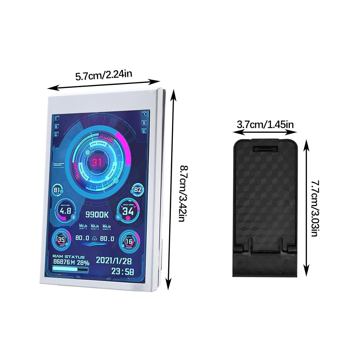 3.5In IPS USB Mini Screen, CPU Hardware Temperature Monitor Type C AIDA64 PC Temperature Display Monitor for Computer Case (White) image number 2