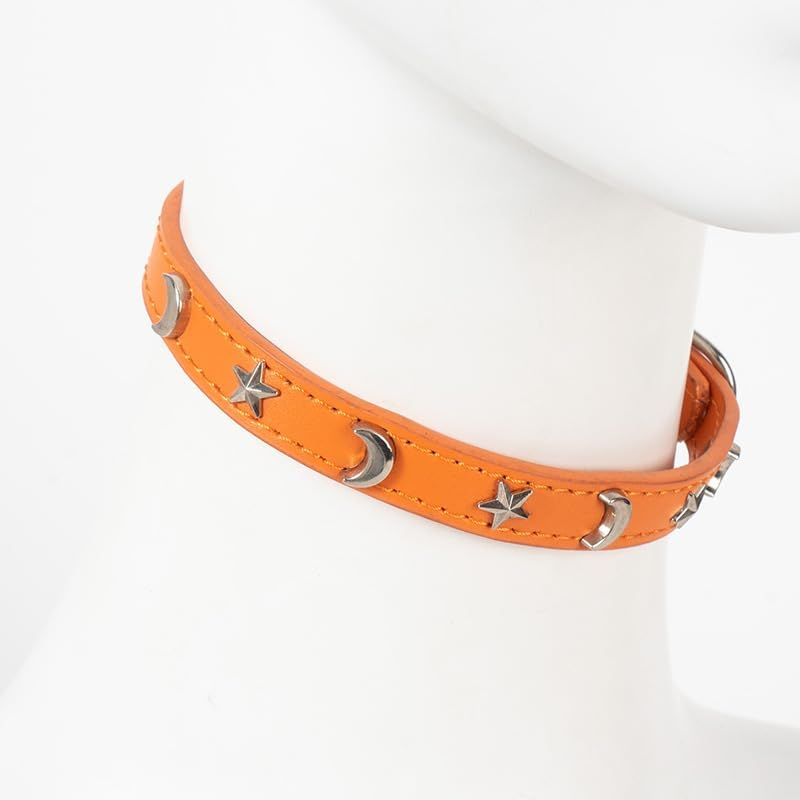 Leather Cat Collars for Boy Girl Cats with Bell and Safety Elastic Belt, Personalized Star and Moon Stud Adjustable Safe Buckle Collar for Kitty Small Big Cats (Purple, S) image number 5