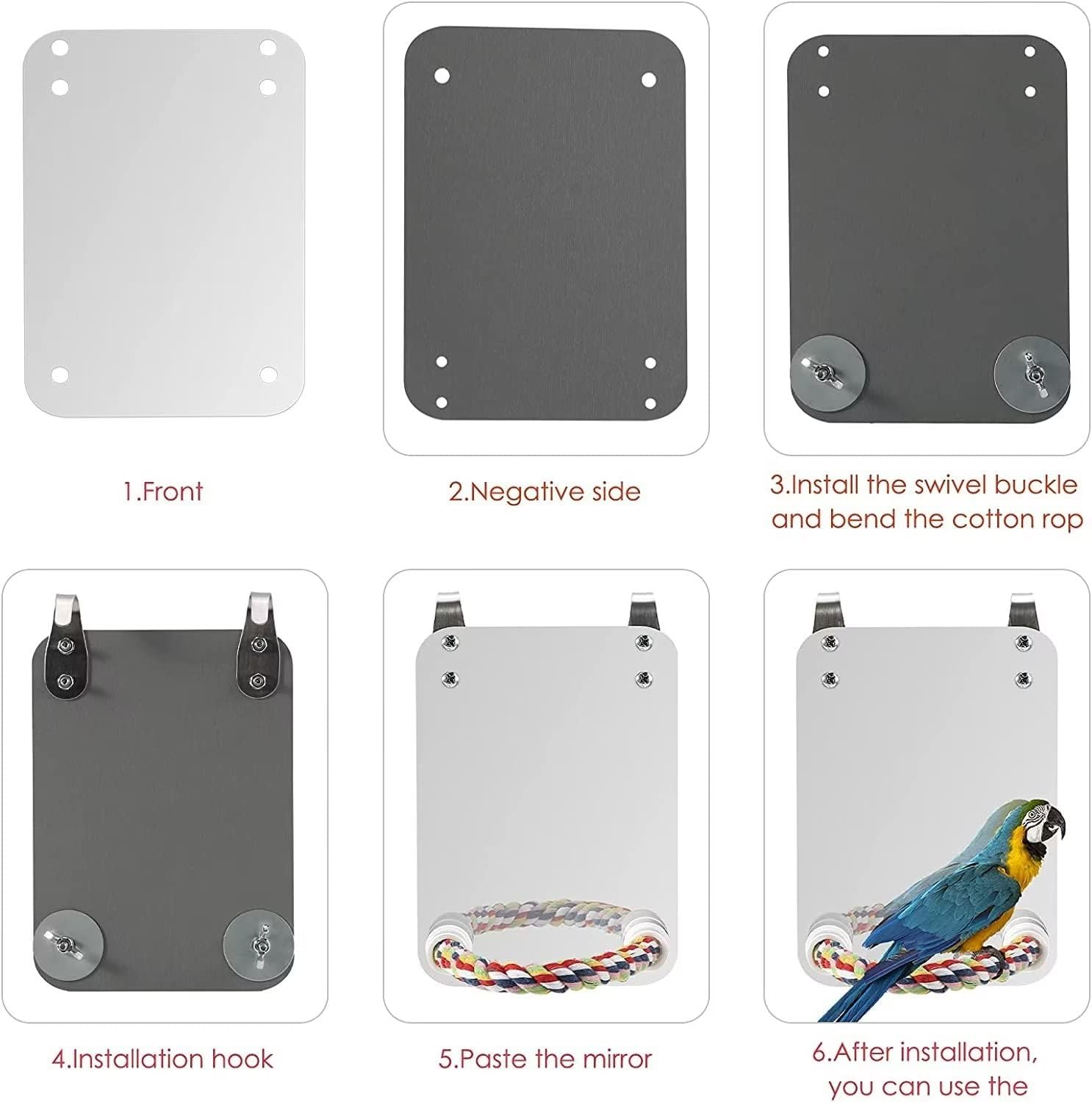 Norhogo Parrot Bird Acrylic Mirror Toy with Perch, Bird Cage Stand, Rope, Mirror for African Greys, Amazons, Parakeets, Cockatoos image number 5