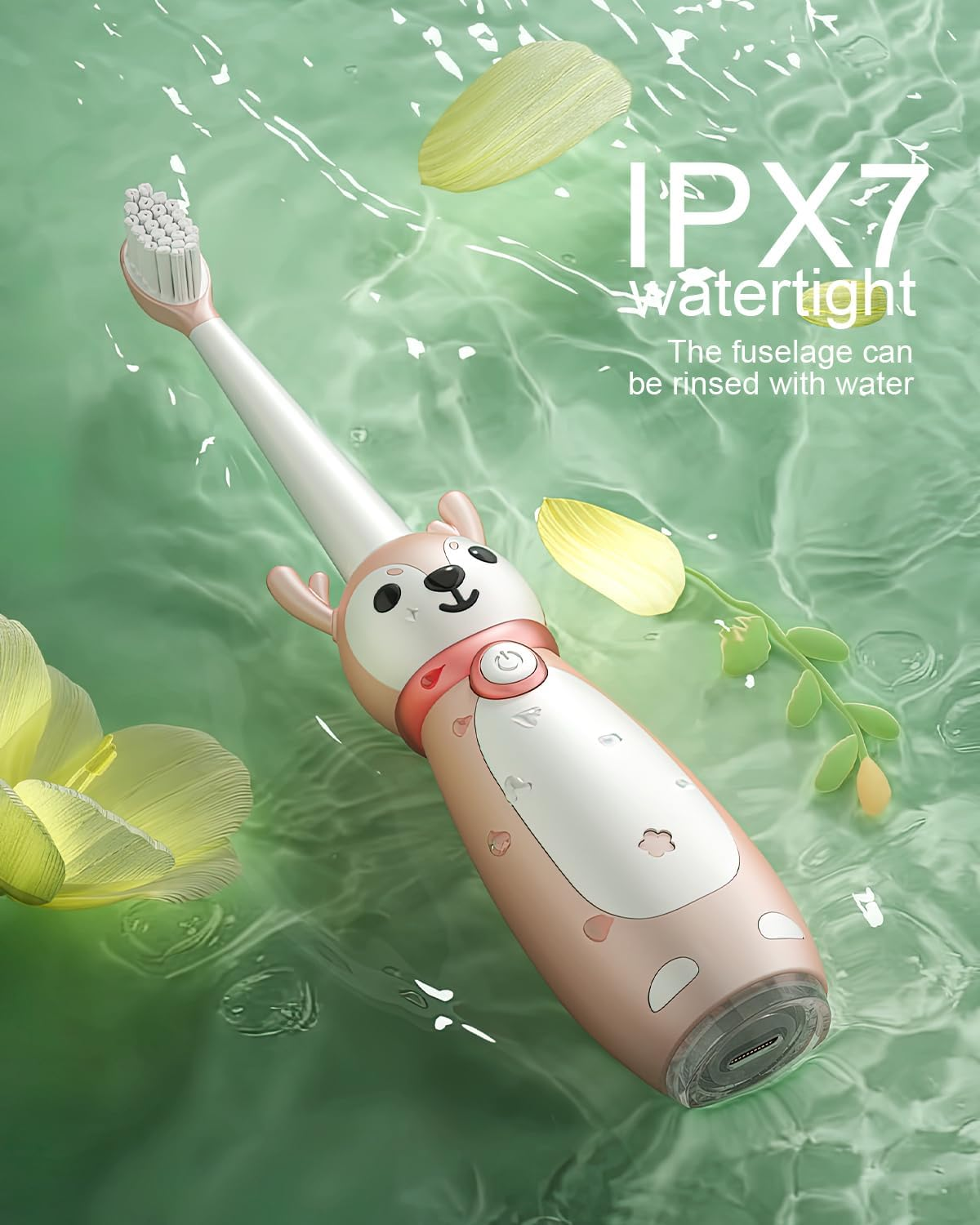 Kids Sonic Electric Toothbrush for Ages 3+, IPX7 Waterproof, 3 Smart Modes with Memory,Includes 4 Replacement Brush Heads, Pink image number 2