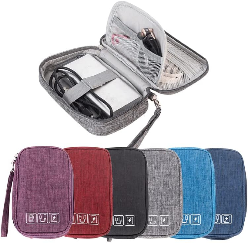 Small Electronic Accessories Organizer, Handhled Universal Compact Travel Digital Accessories Storage Bag for Portable Charger, Cables, Earphone, Cord, SD Card, Phone (Purple) - Black image number 7