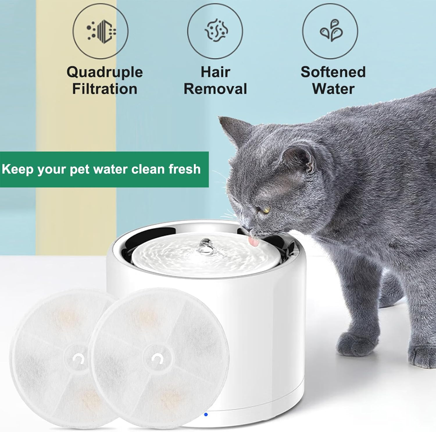 Hantoc 5 Packs Cat Water Fountain Filters, Replacement Pet Water Fountain Filters Activated Carbon Filter for 1.85L Cat Fountain 2.0 & 3.0 Cat Fountain with Active Carbon image number 5