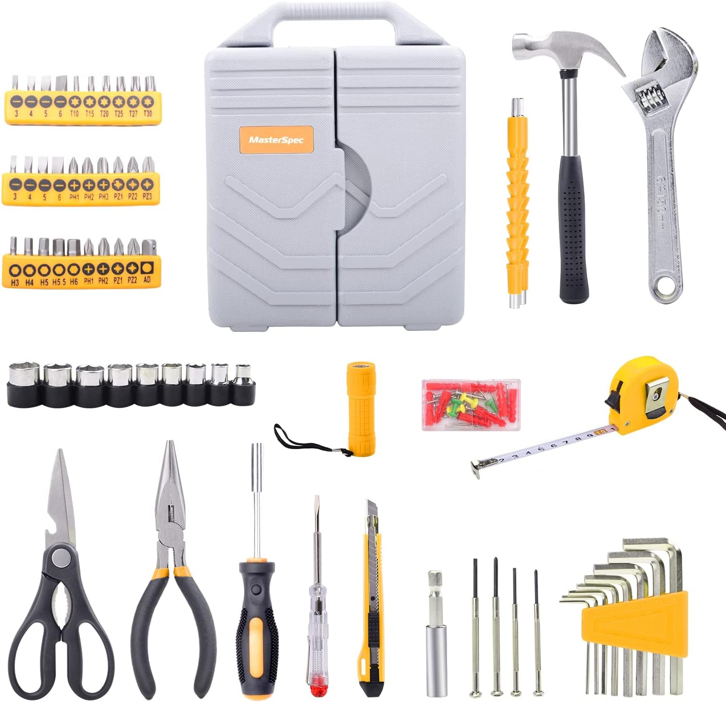 100Pcs Household Hand Tool Set Utility Kit Hammer Plier Scissor Knife Screwdriver