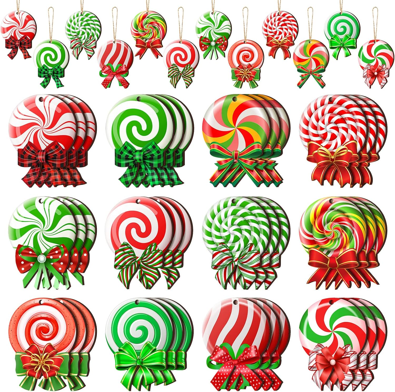 36 Pieces Christmas Tree Ornaments Colorful Wood Lollipop Hanging Peppermint Tree Decorations with Ropes for Candy Party Xmas Tree Home Decor image number 4