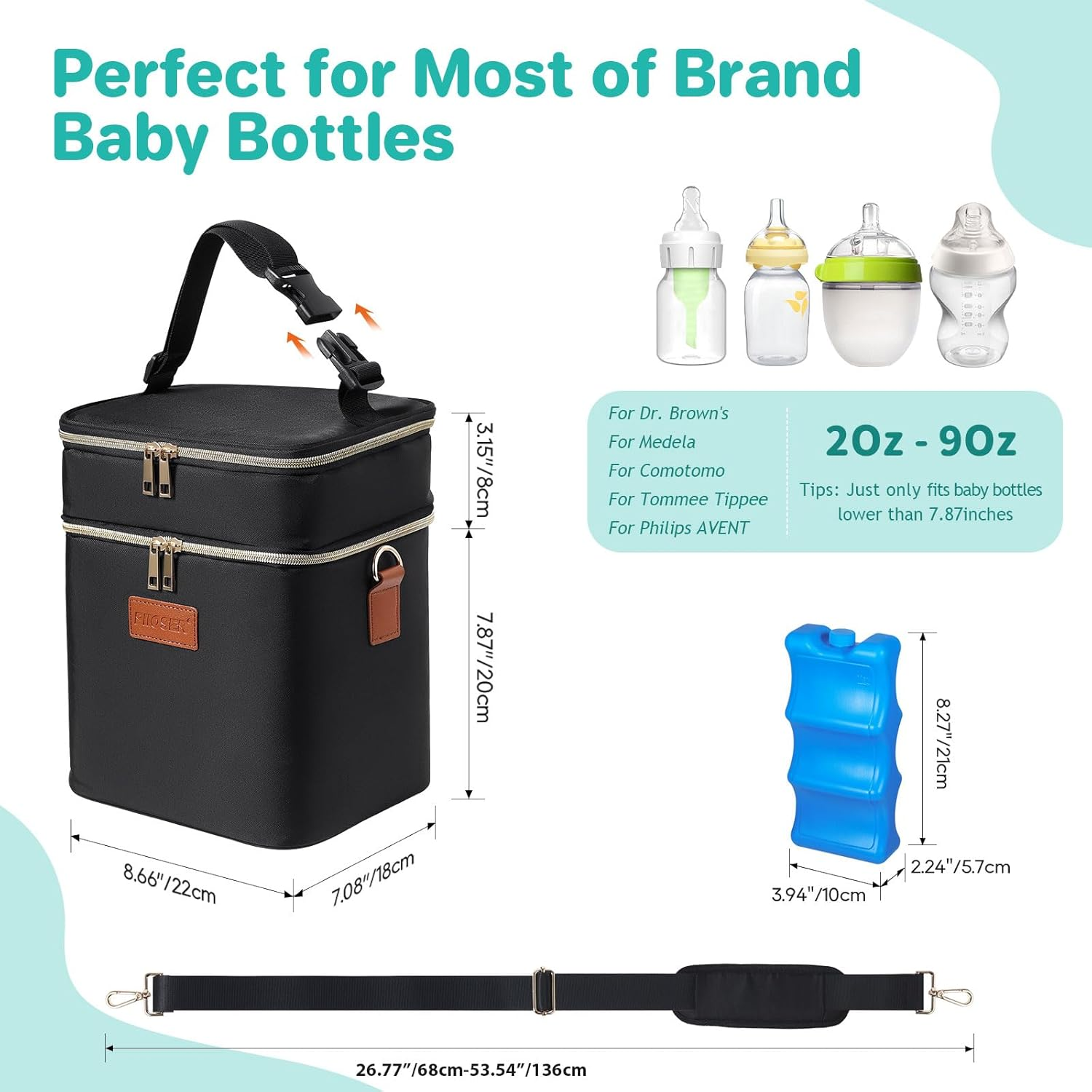 PIIOSER Breastmilk Cooler Bag with Ice Pack Fits 6 Baby Bottles up to 9 Ounce, Insulated Baby Bottle Tote Bags, Double Layer Waterproof Leak-Proof with Shoulder Strap for Nursing &Working Mom - Cream image number 4