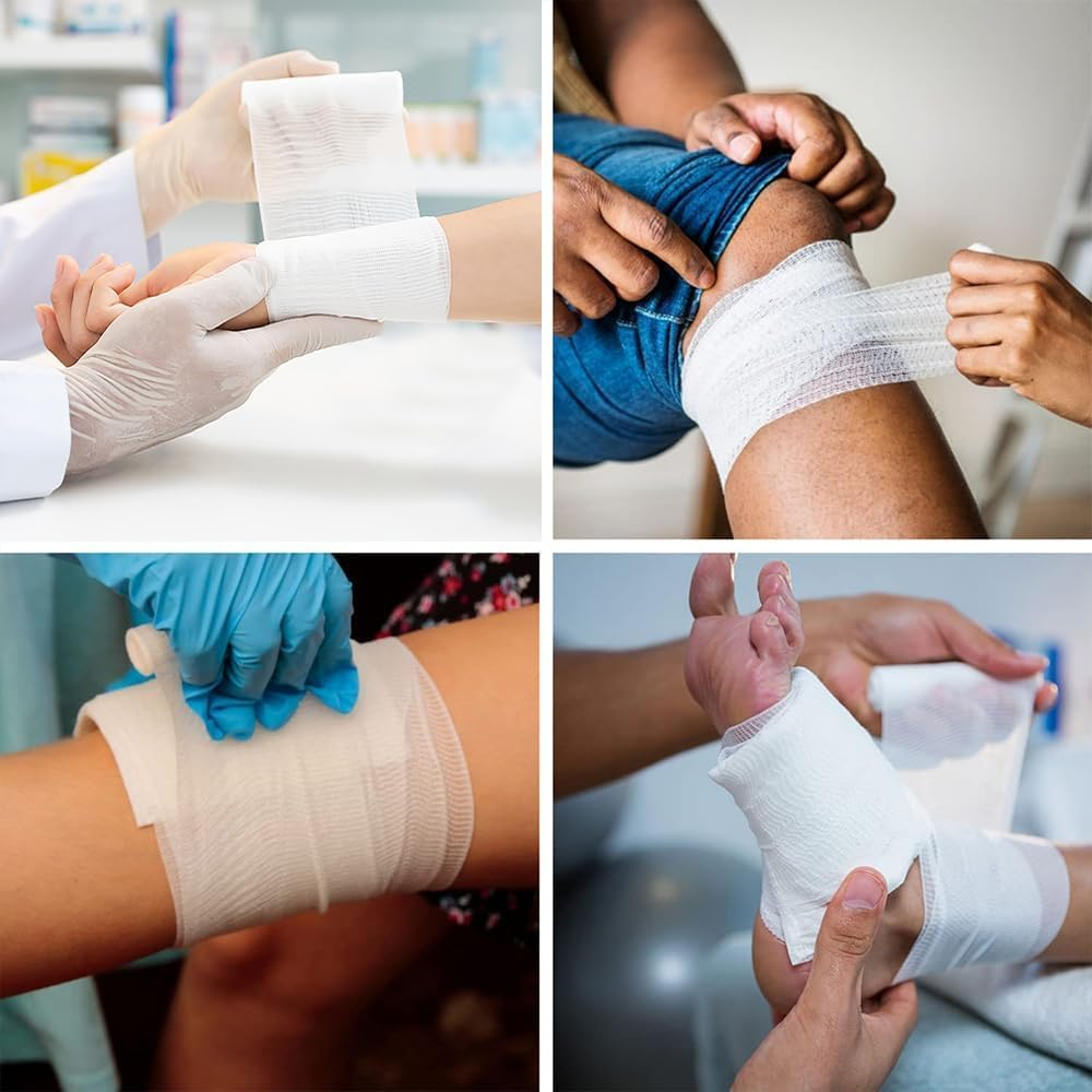 10 Roll Gauze Bandage Rolls Elastic Stretch Gauze Rolls Medical Gauze Stretch Roll Tape Self-Adherent Tape Pressure Wrap Bandage Rolls First Aid Tape Conforming Stretch Gauze Bandage Rolls,7.5Cmx4.5M image number 6