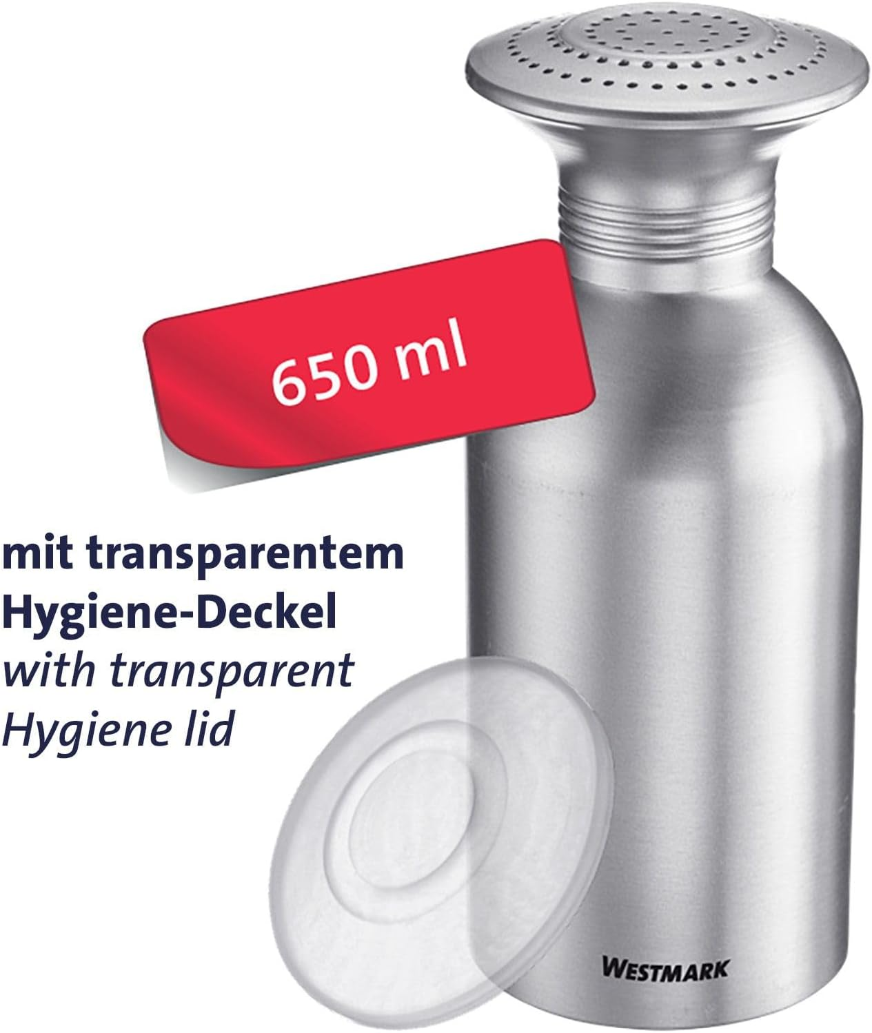 Westmark Omega Gastro Salt Shaker - Practical Spice Shaker for Catering and Commercial Kitchen, Also Suitable for Sugar, Salt Jar with Lid - Aluminium, 650 Ml, Silver/Transparent image number 4