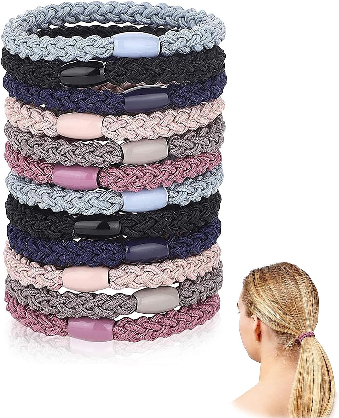 Pack of 12 Braided Hair Bobbles for Women and Girls - Elastic Reusable Bracelets image number 3