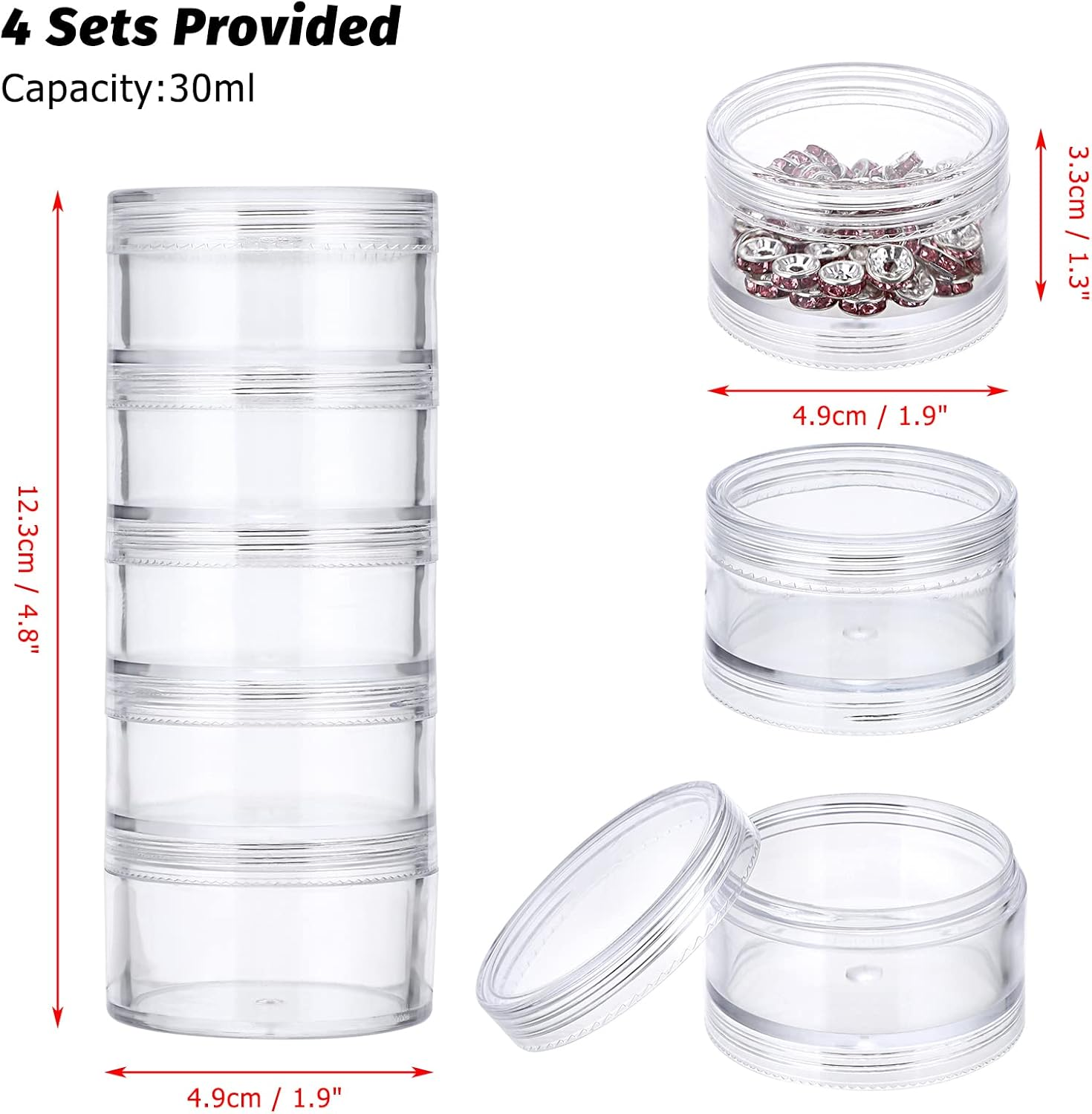 Hipiwe 4 Set Stackable Cosmetic Containers with Screw Lids Plastic Sample Jars 30Ml Clear Empty Jars Makeup Sample Containers Nail Accessories Organizer image number 2