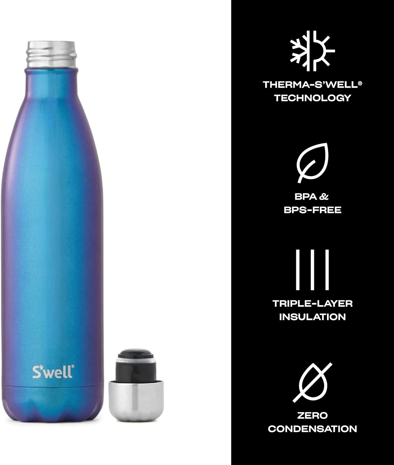 S'Well Stainless Steel Water Bottle, 25Oz, Neptune, Triple Layered Vacuum Insulated Containers Keeps Drinks Cold for 48 Hours and Hot for 24, BPA Free, Perfect for on the Go image number 5
